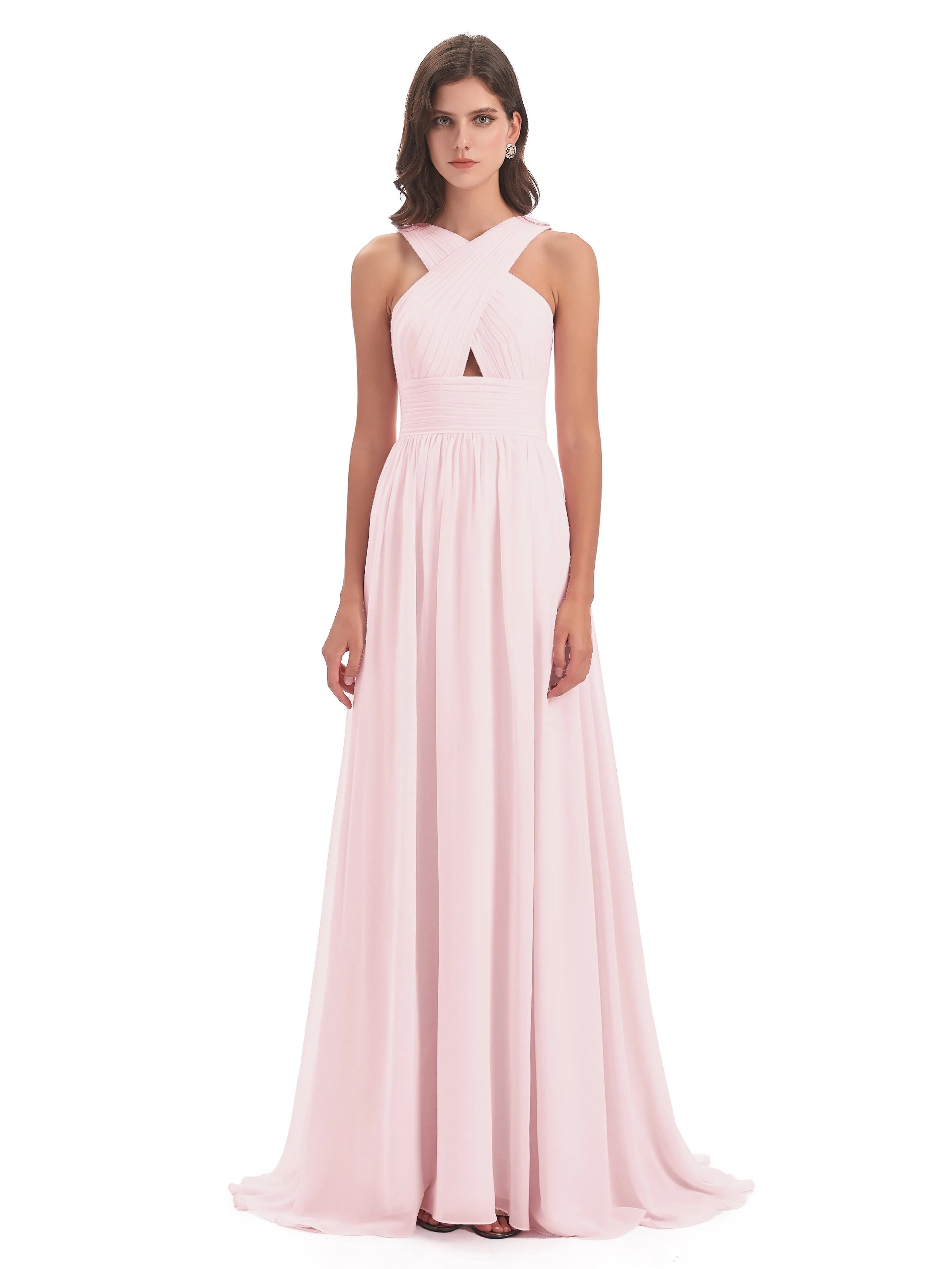 Millie Alarming Formal Sweep-Brush Train Chiffon Bridesmaid Dresses