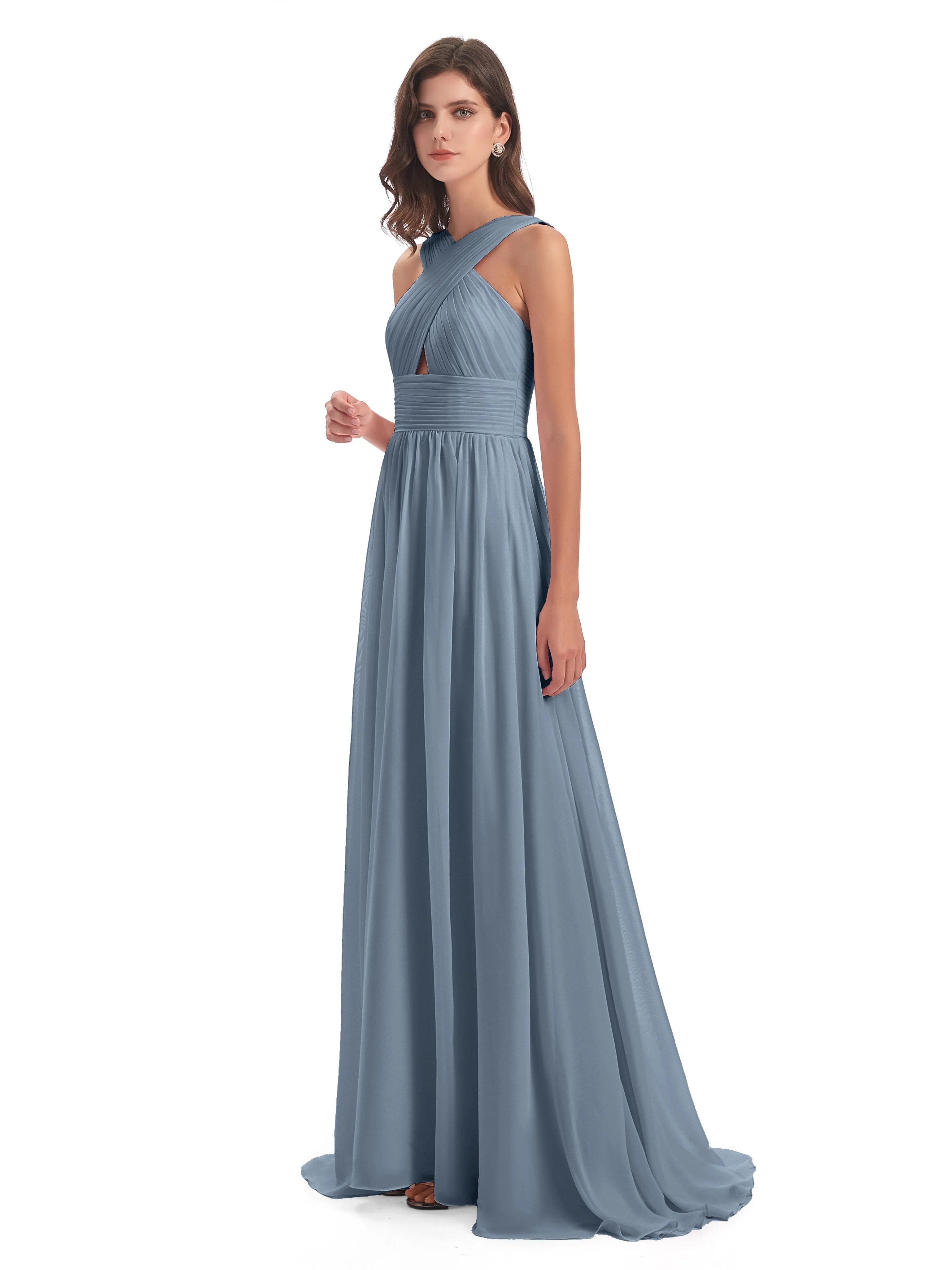 Millie Alarming Formal Sweep-Brush Train Chiffon Bridesmaid Dresses