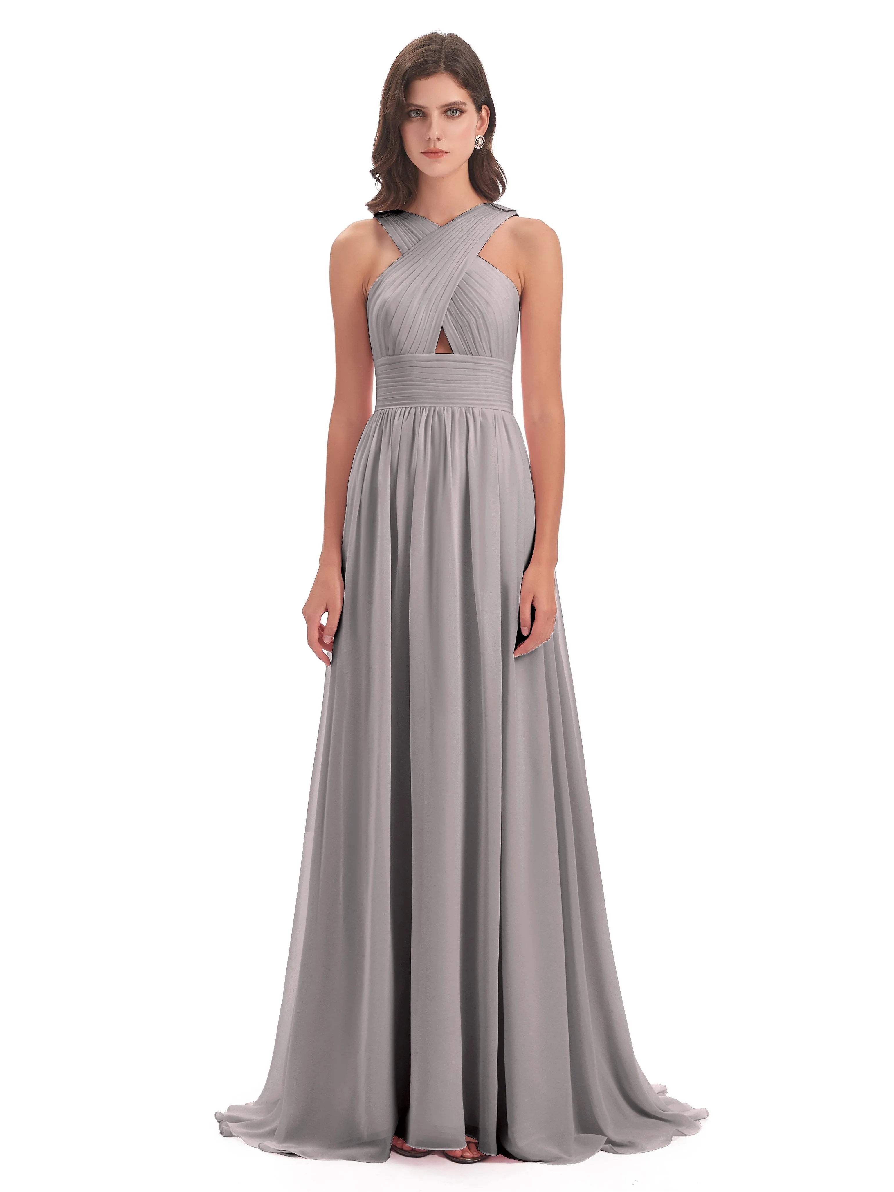 Millie Alarming Formal Sweep-Brush Train Chiffon Bridesmaid Dresses