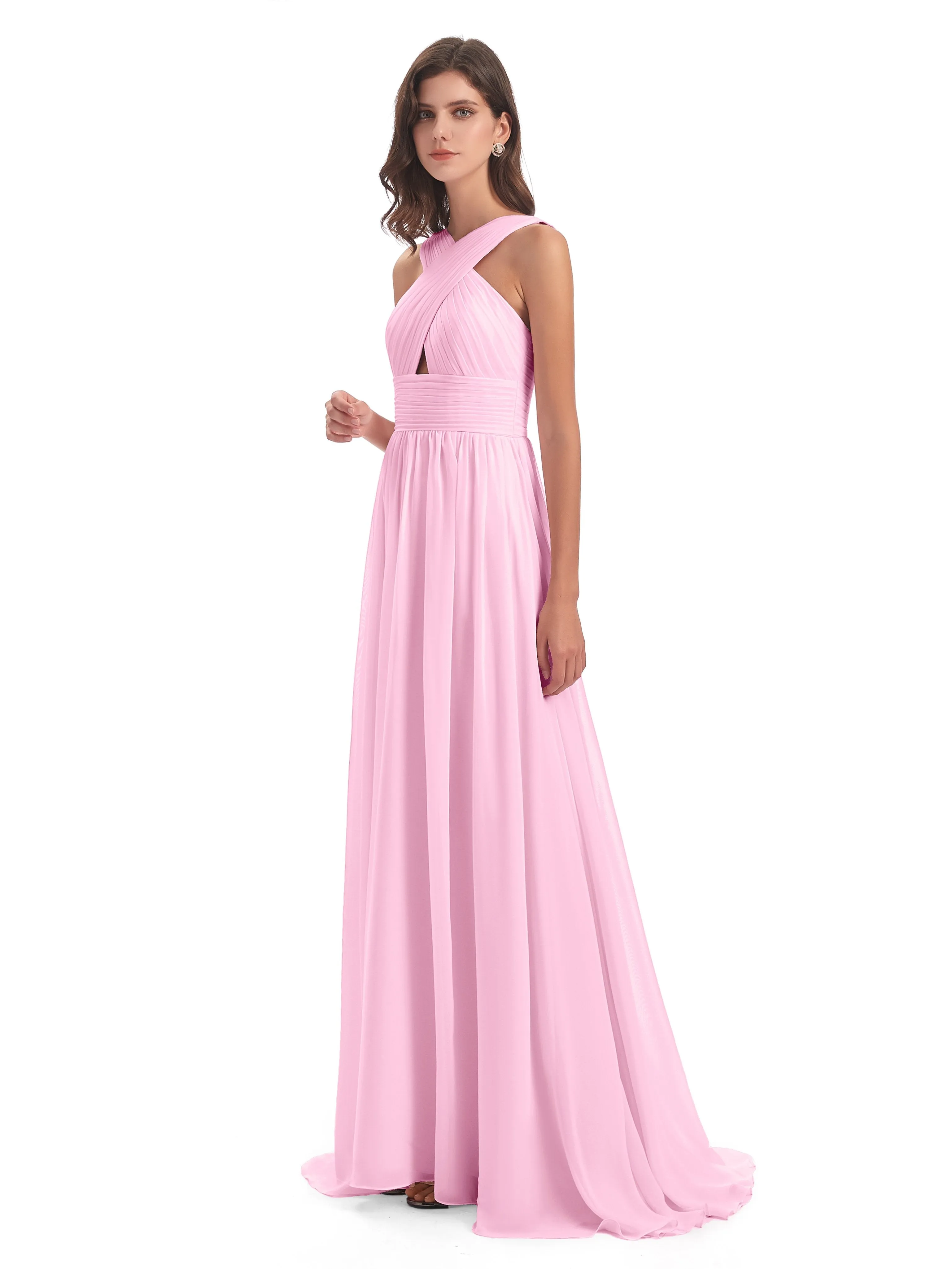 Millie Alarming Formal Sweep-Brush Train Chiffon Bridesmaid Dresses