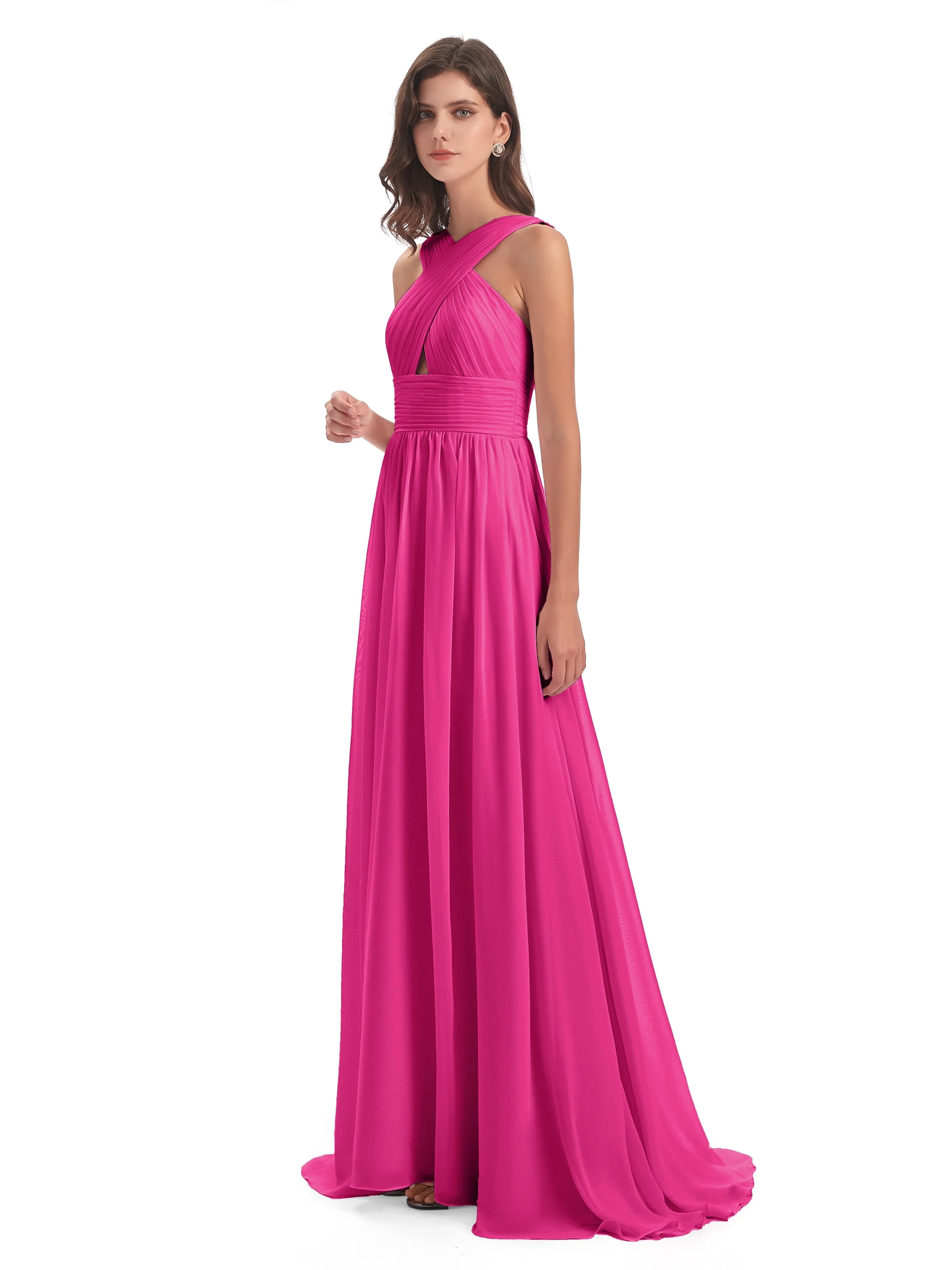 Millie Alarming Formal Sweep-Brush Train Chiffon Bridesmaid Dresses