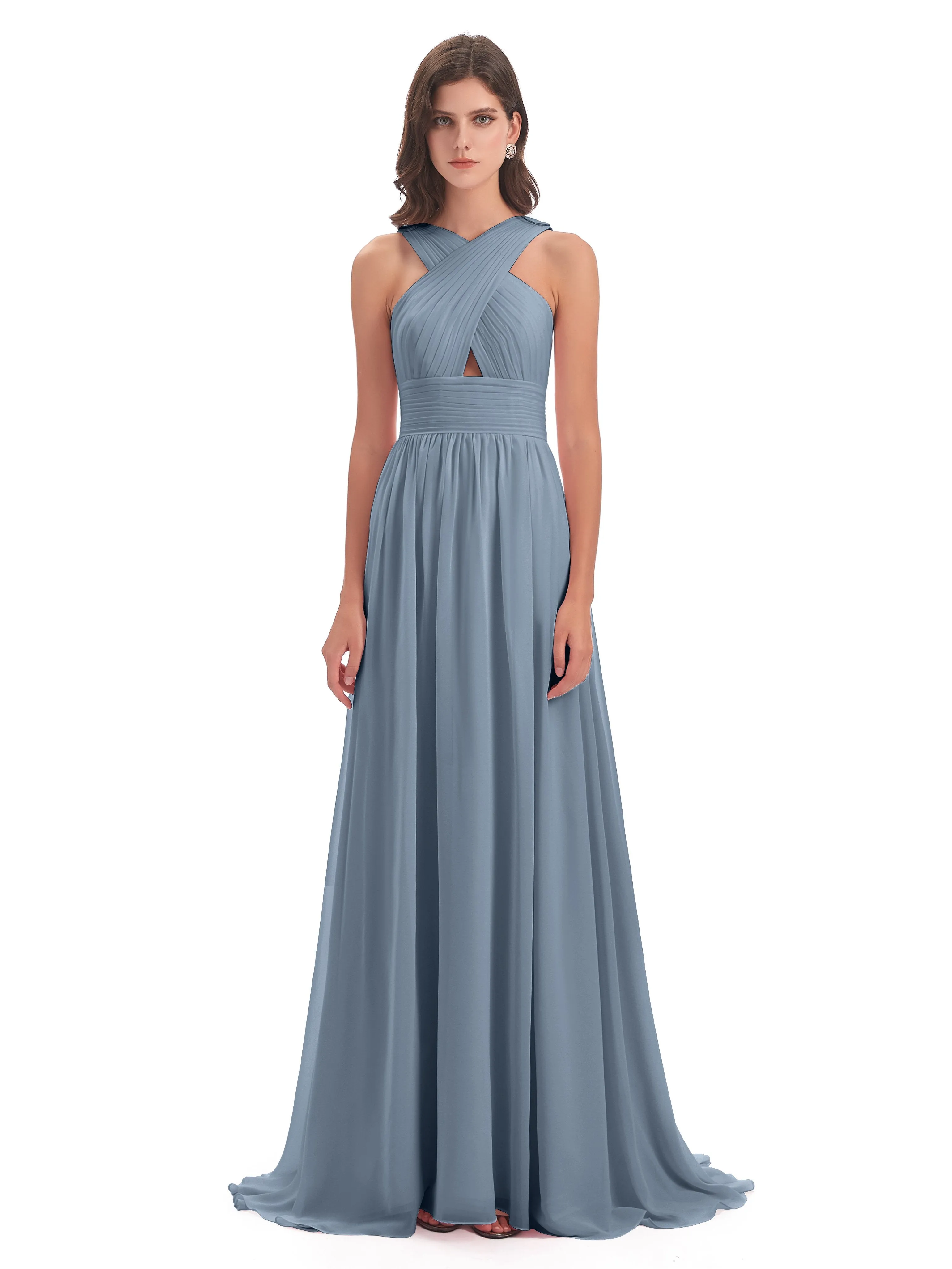 Millie Alarming Formal Sweep-Brush Train Chiffon Bridesmaid Dresses