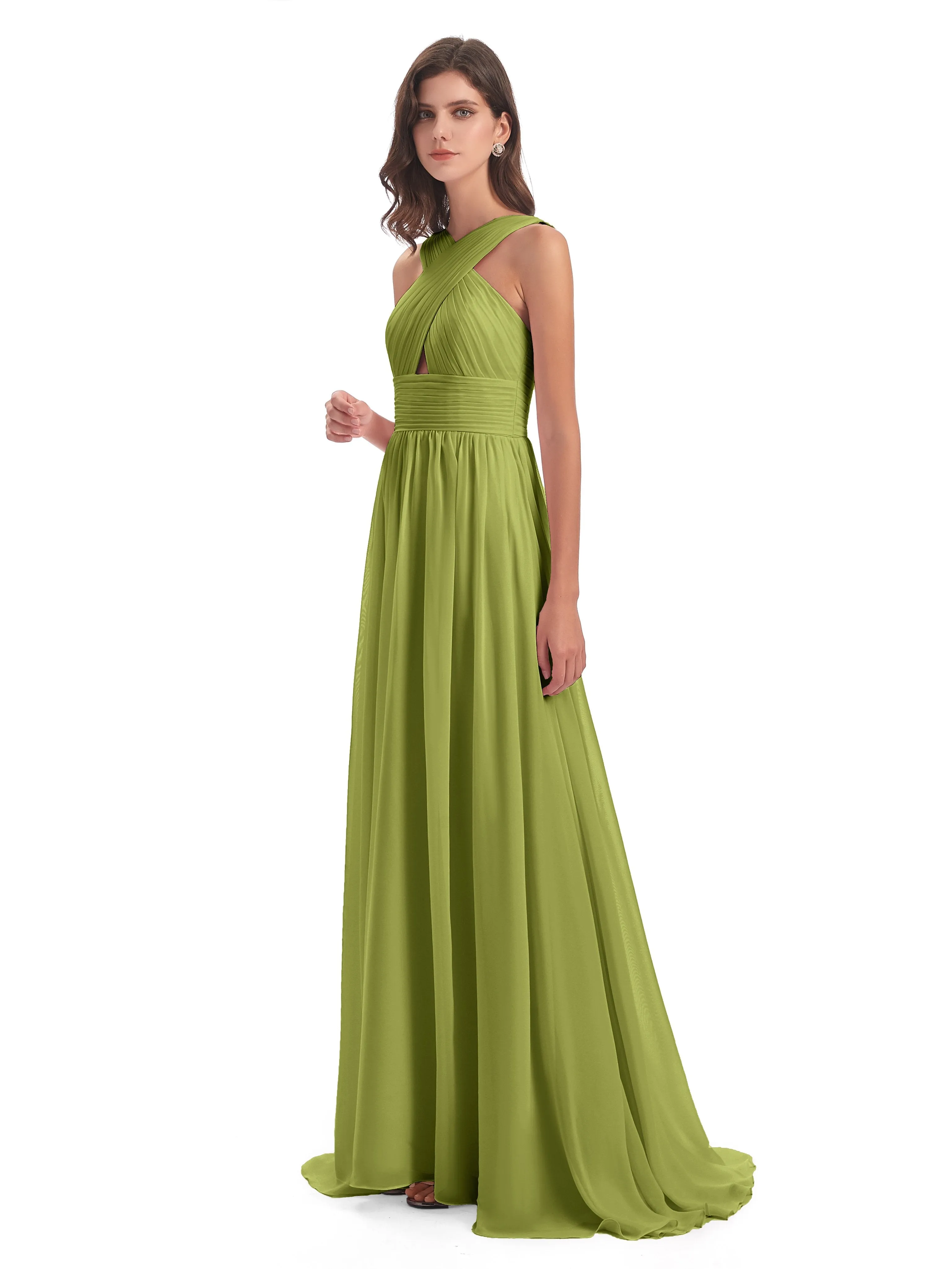 Millie Alarming Formal Sweep-Brush Train Chiffon Bridesmaid Dresses