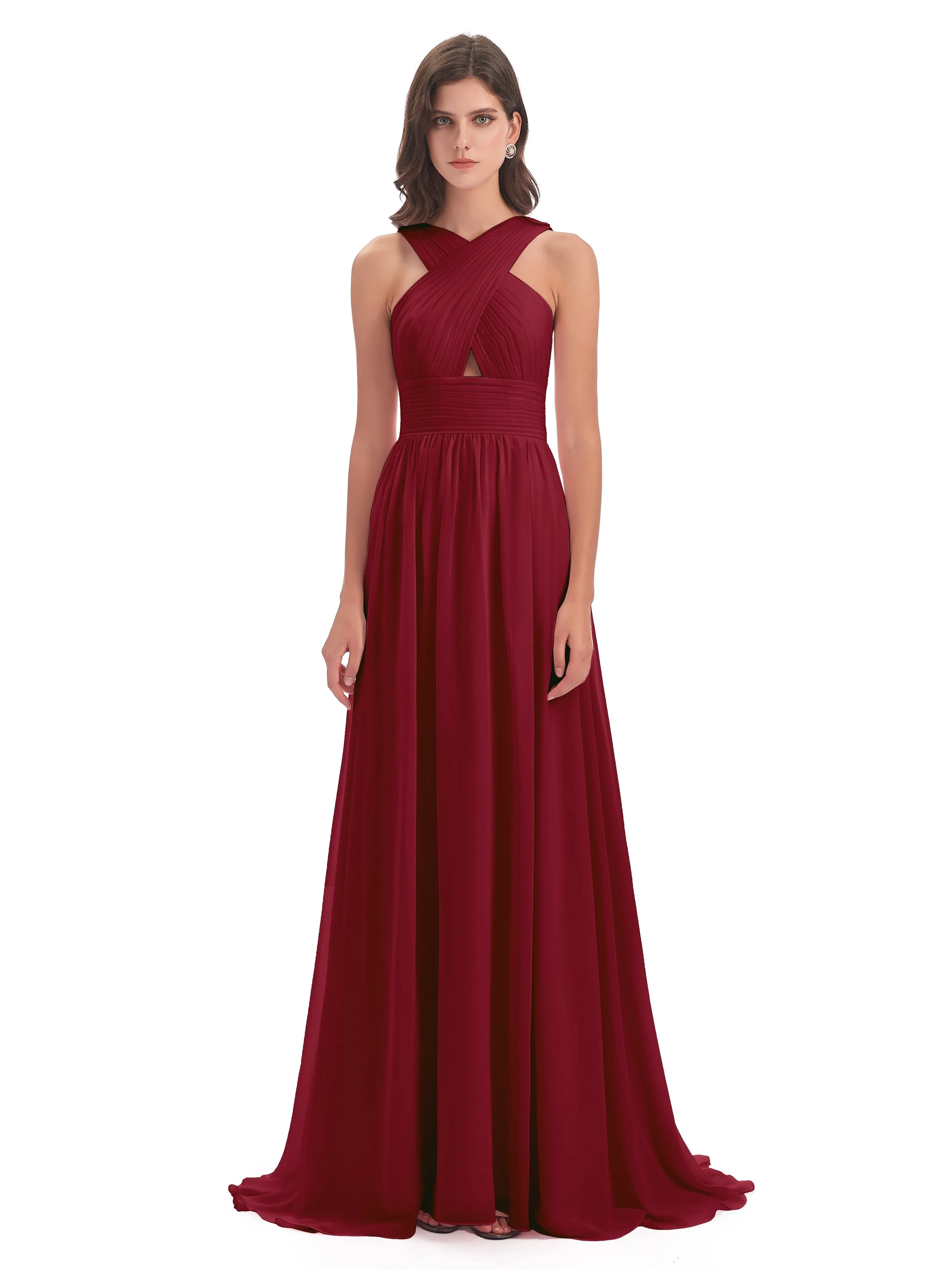 Millie Alarming Formal Sweep-Brush Train Chiffon Bridesmaid Dresses