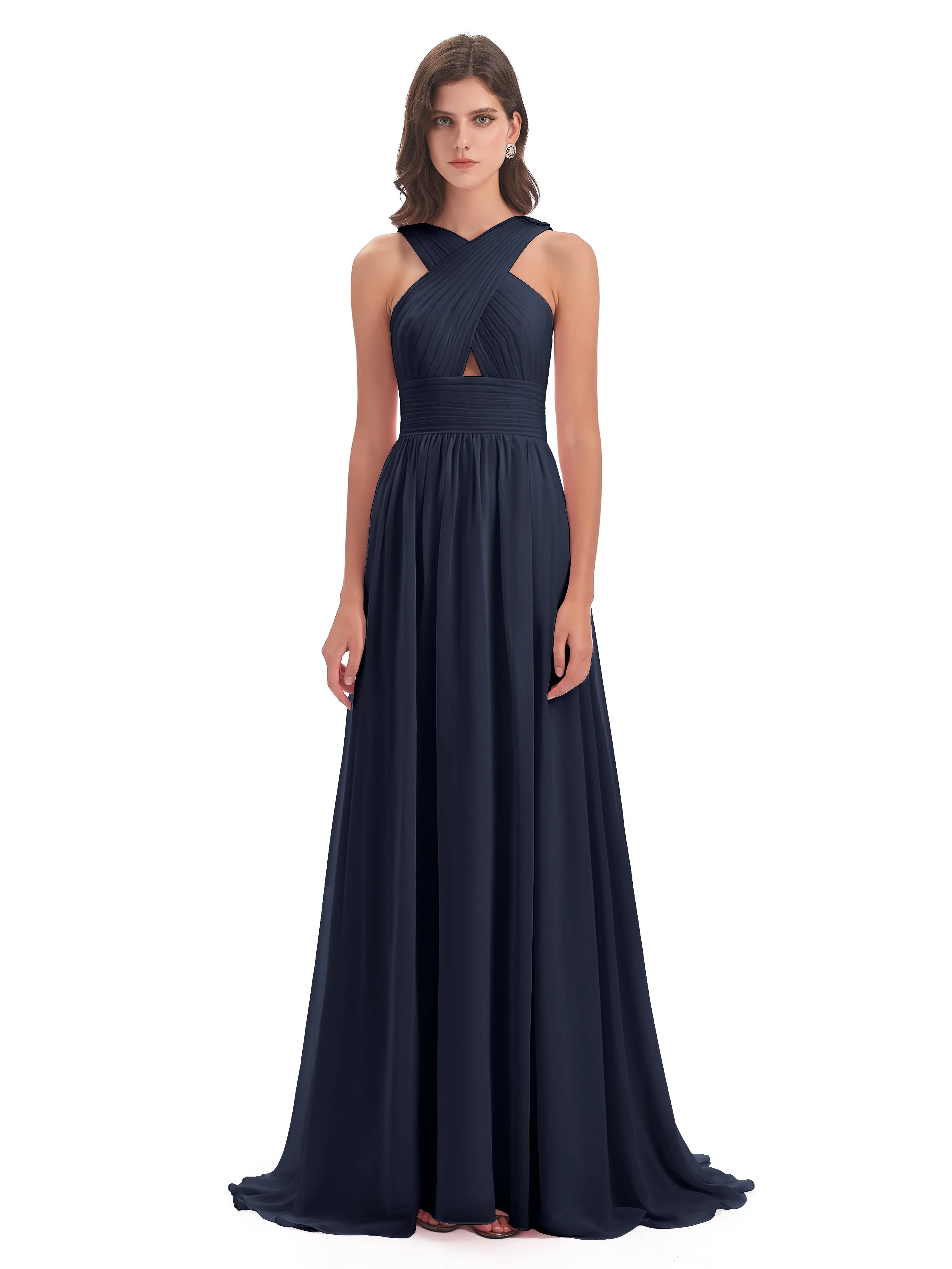 Millie Alarming Formal Sweep-Brush Train Chiffon Bridesmaid Dresses