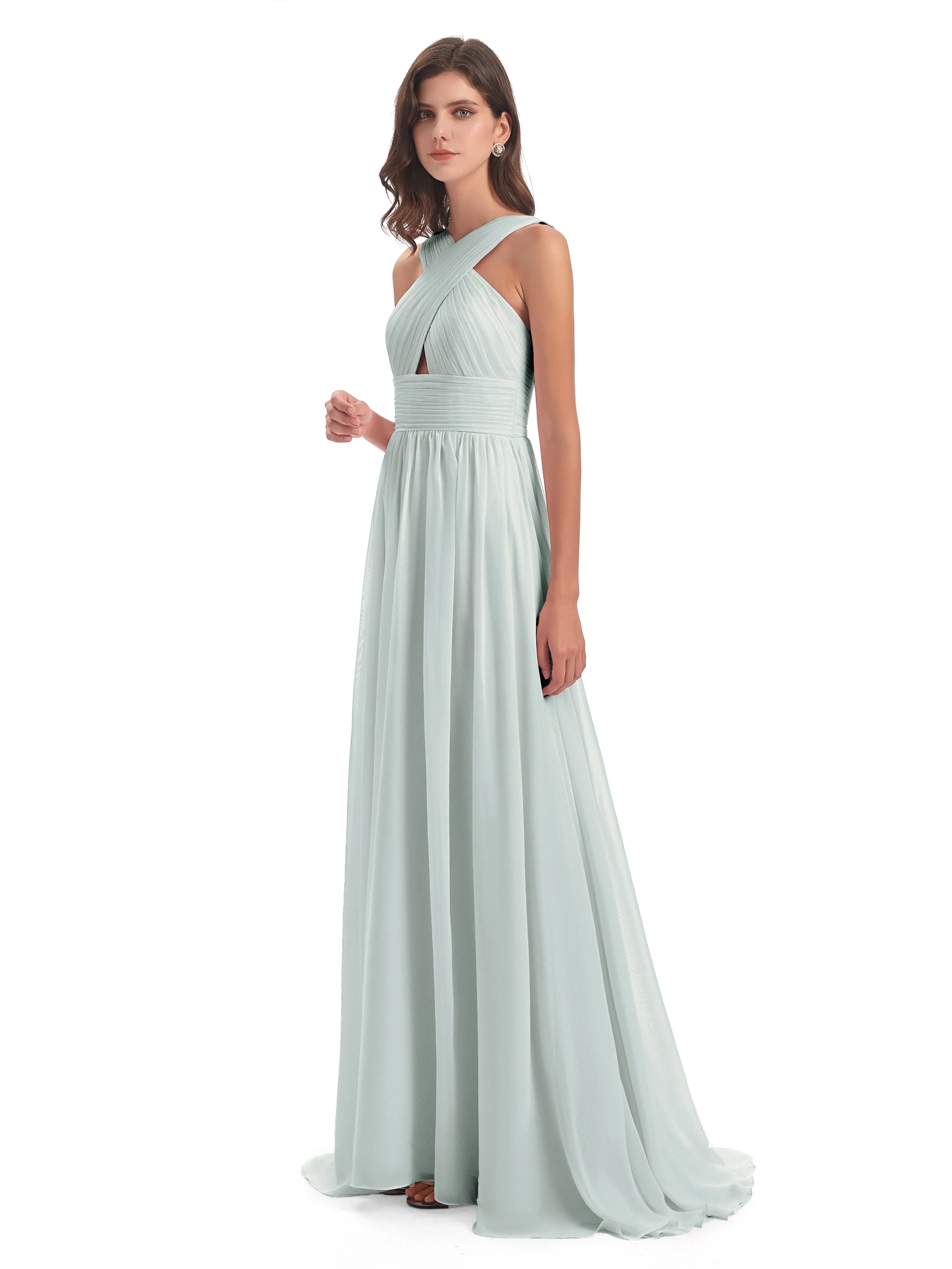 Millie Alarming Formal Sweep-Brush Train Chiffon Bridesmaid Dresses