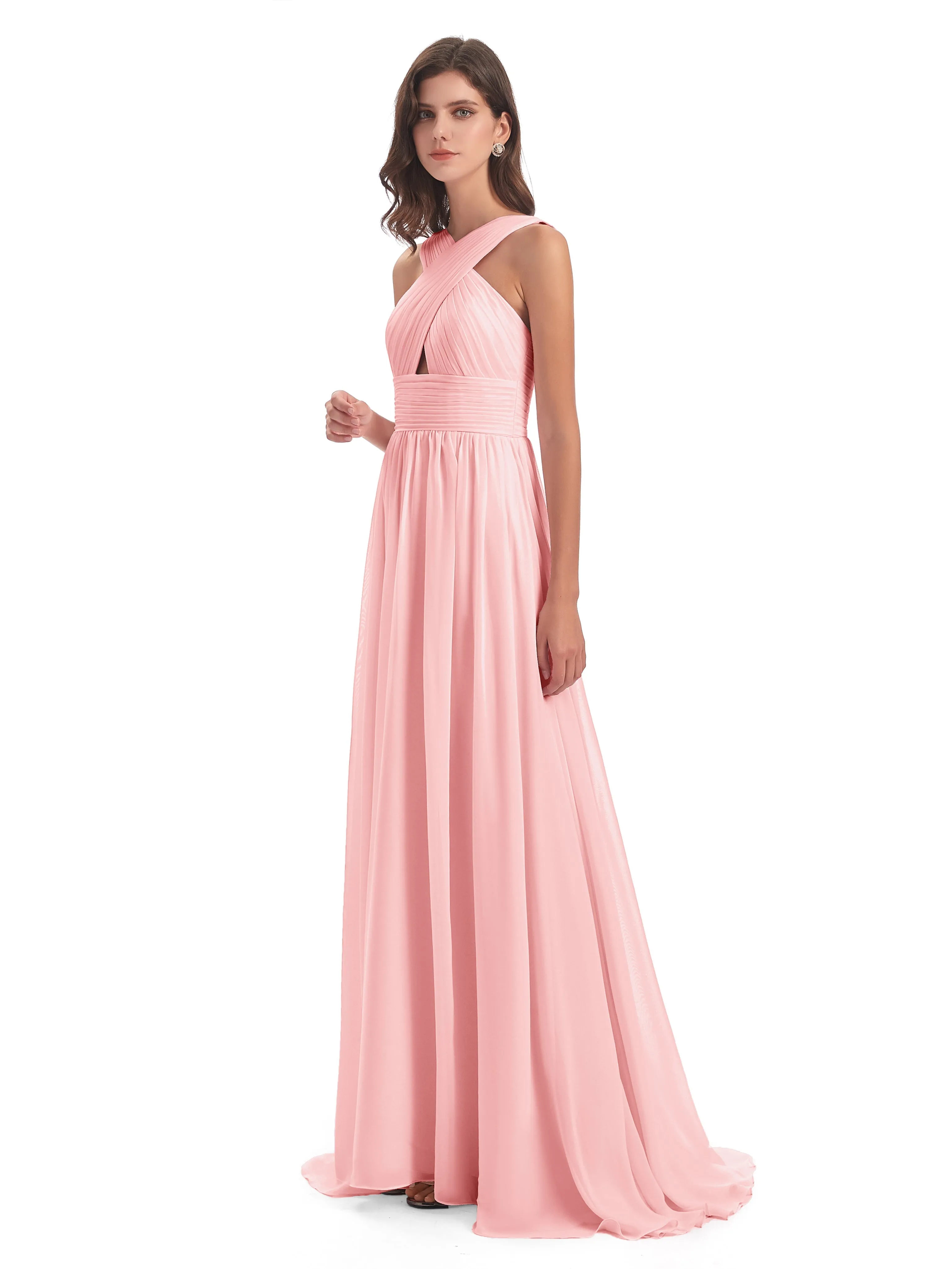 Millie Alarming Formal Sweep-Brush Train Chiffon Bridesmaid Dresses