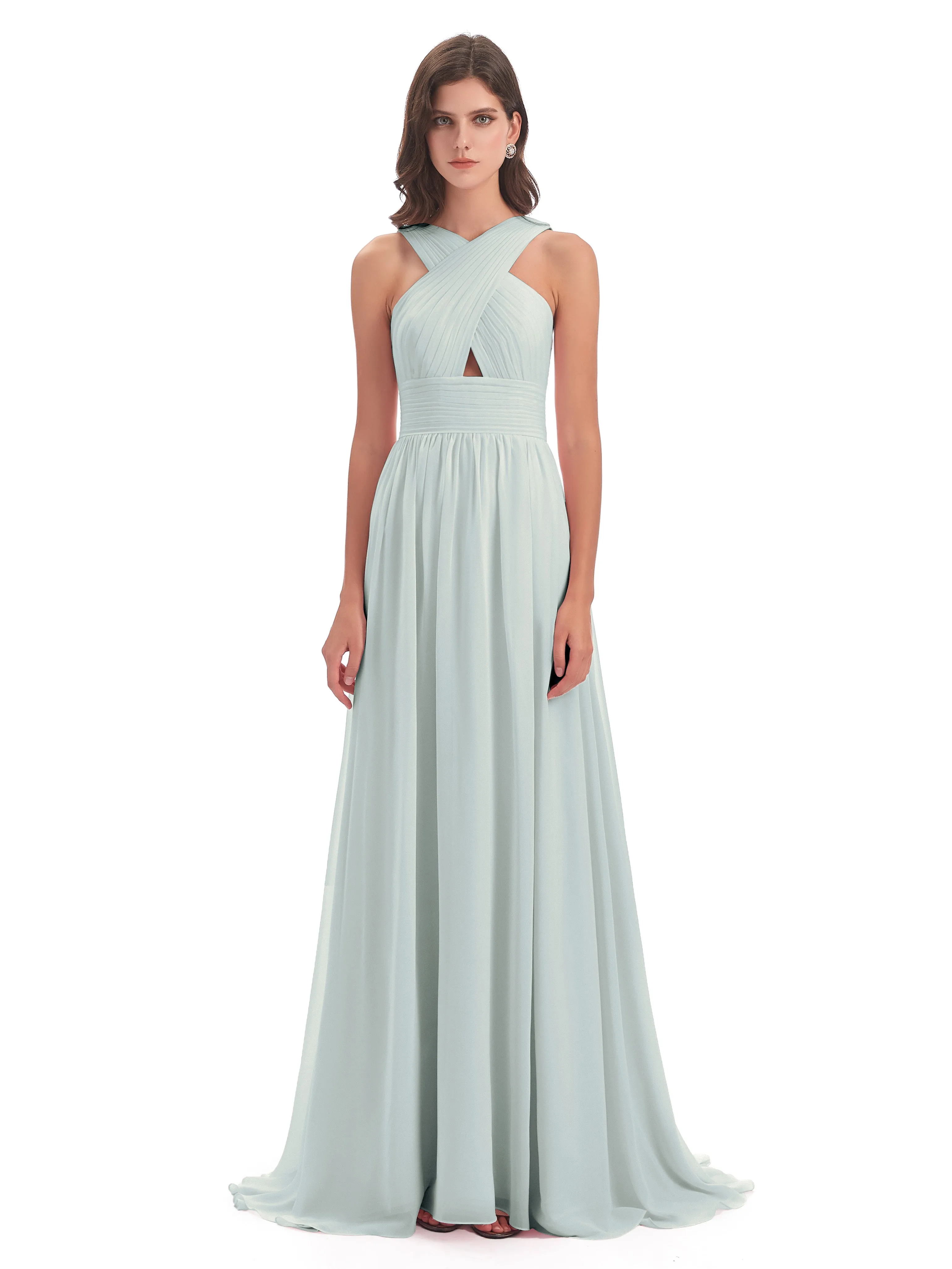 Millie Alarming Formal Sweep-Brush Train Chiffon Bridesmaid Dresses