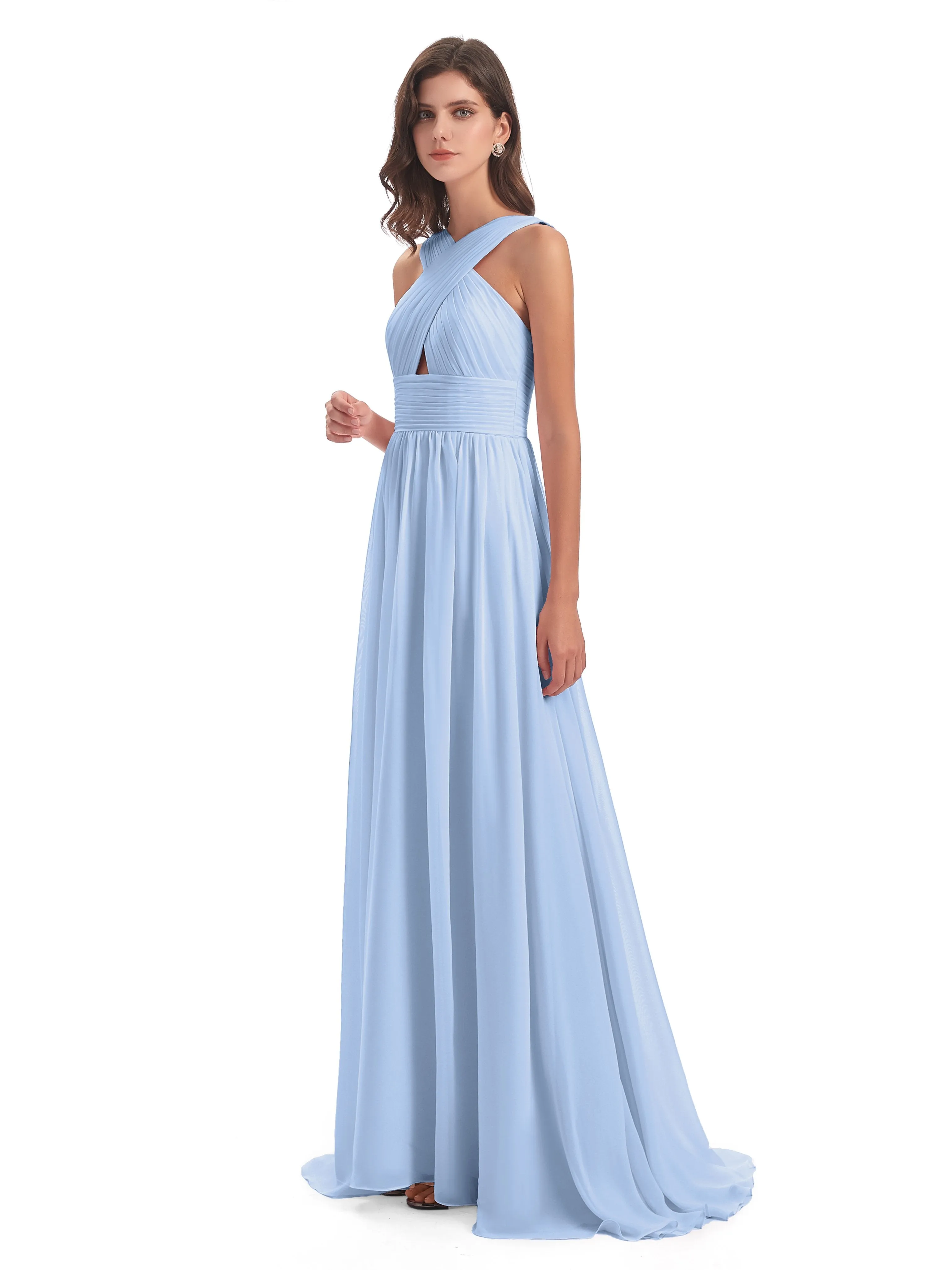 Millie Alarming Formal Sweep-Brush Train Chiffon Bridesmaid Dresses