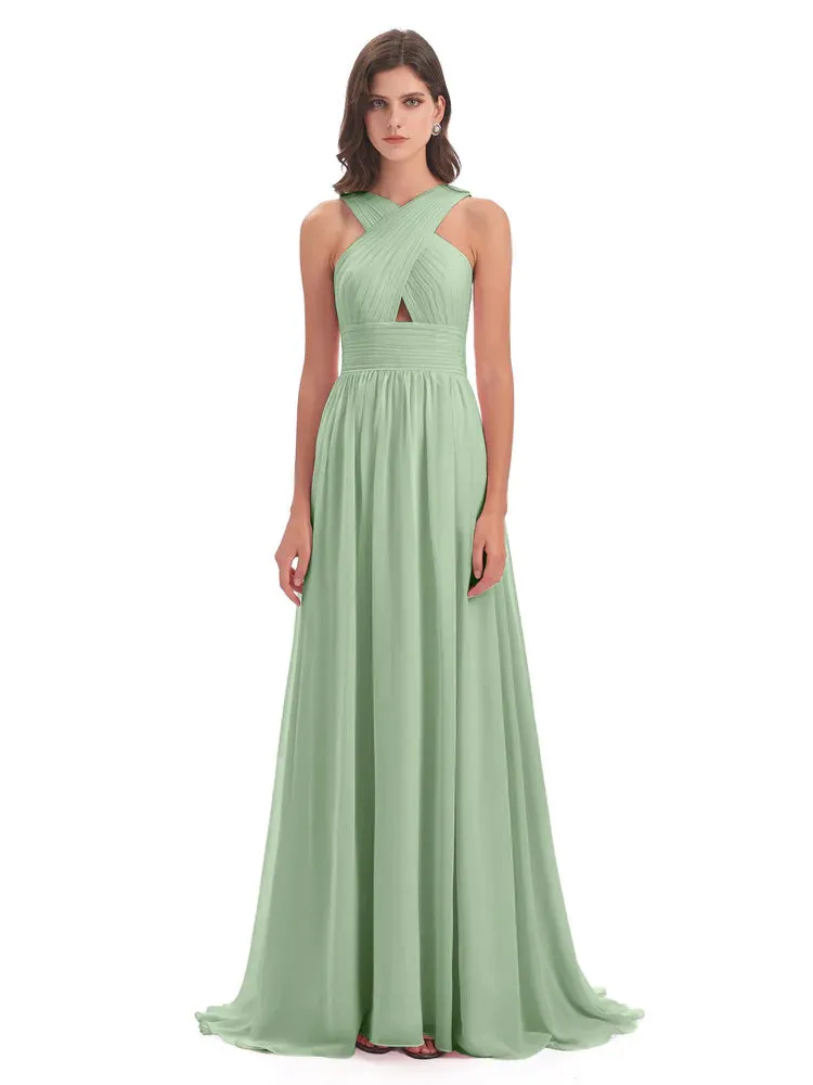 Millie Alarming Formal Sweep-Brush Train Chiffon Bridesmaid Dresses