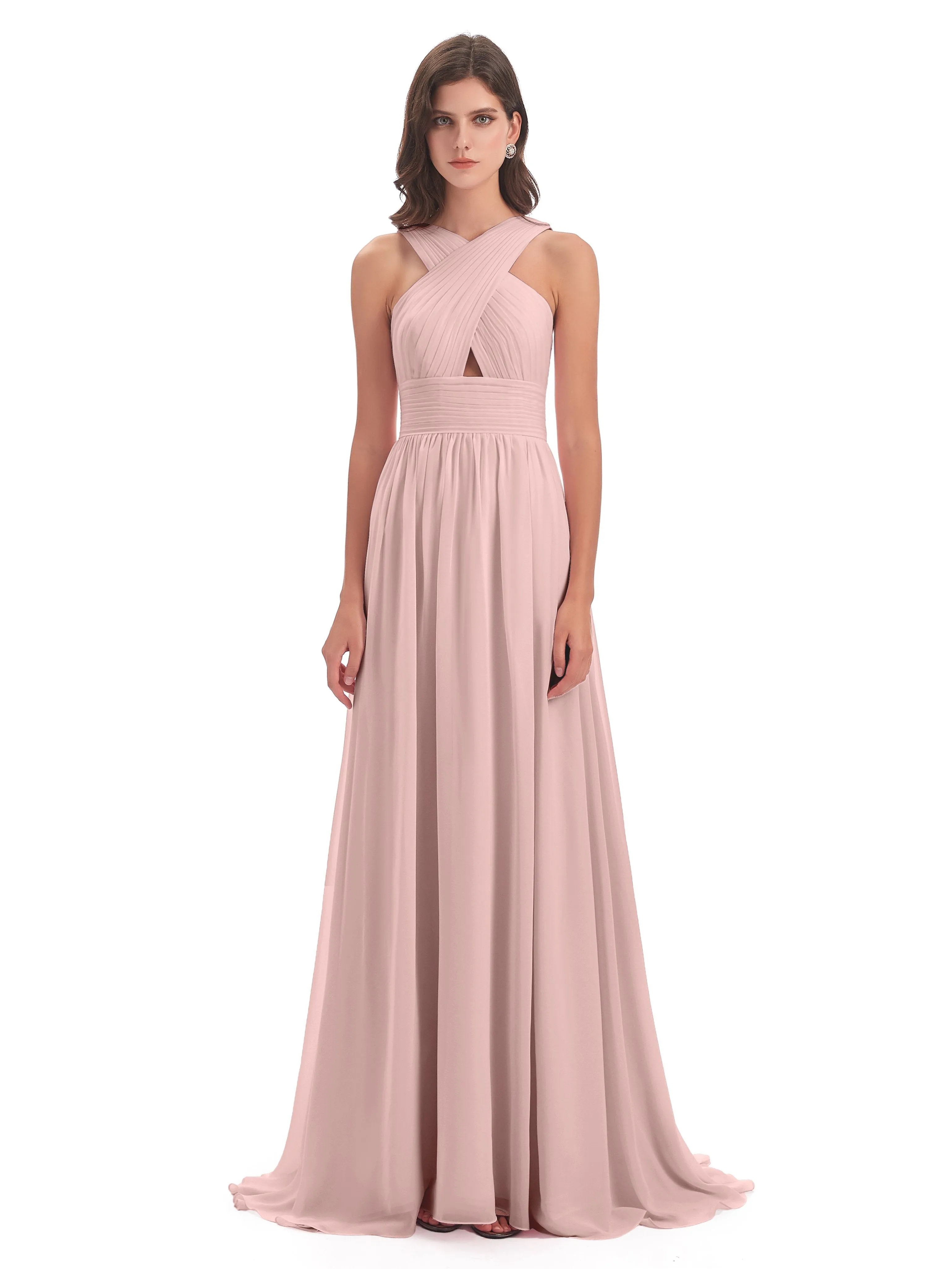 Millie Alarming Formal Sweep-Brush Train Chiffon Bridesmaid Dresses