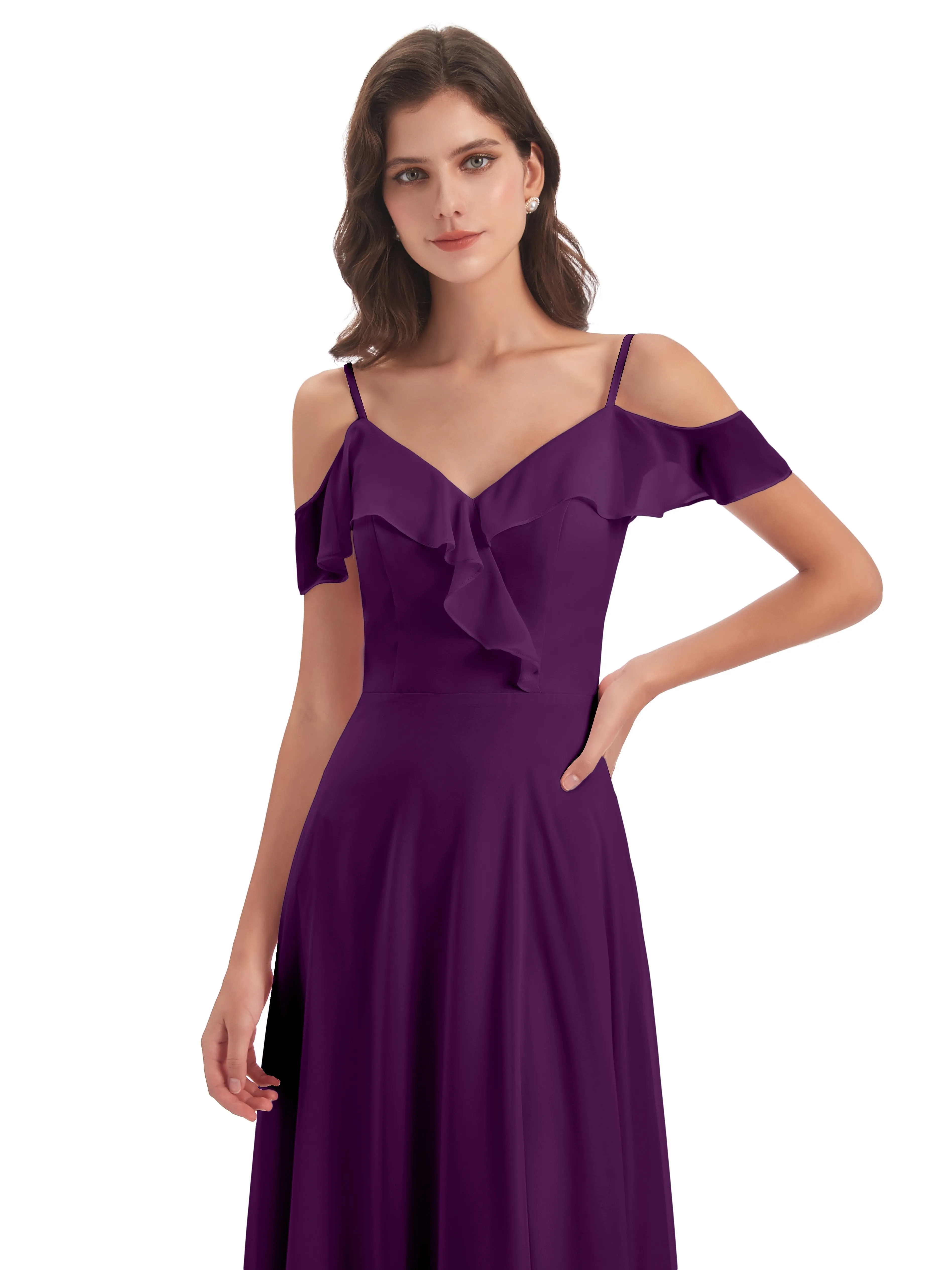 Myla Flowy Sheath-Column Long Chiffon Bridesmaid Dresses