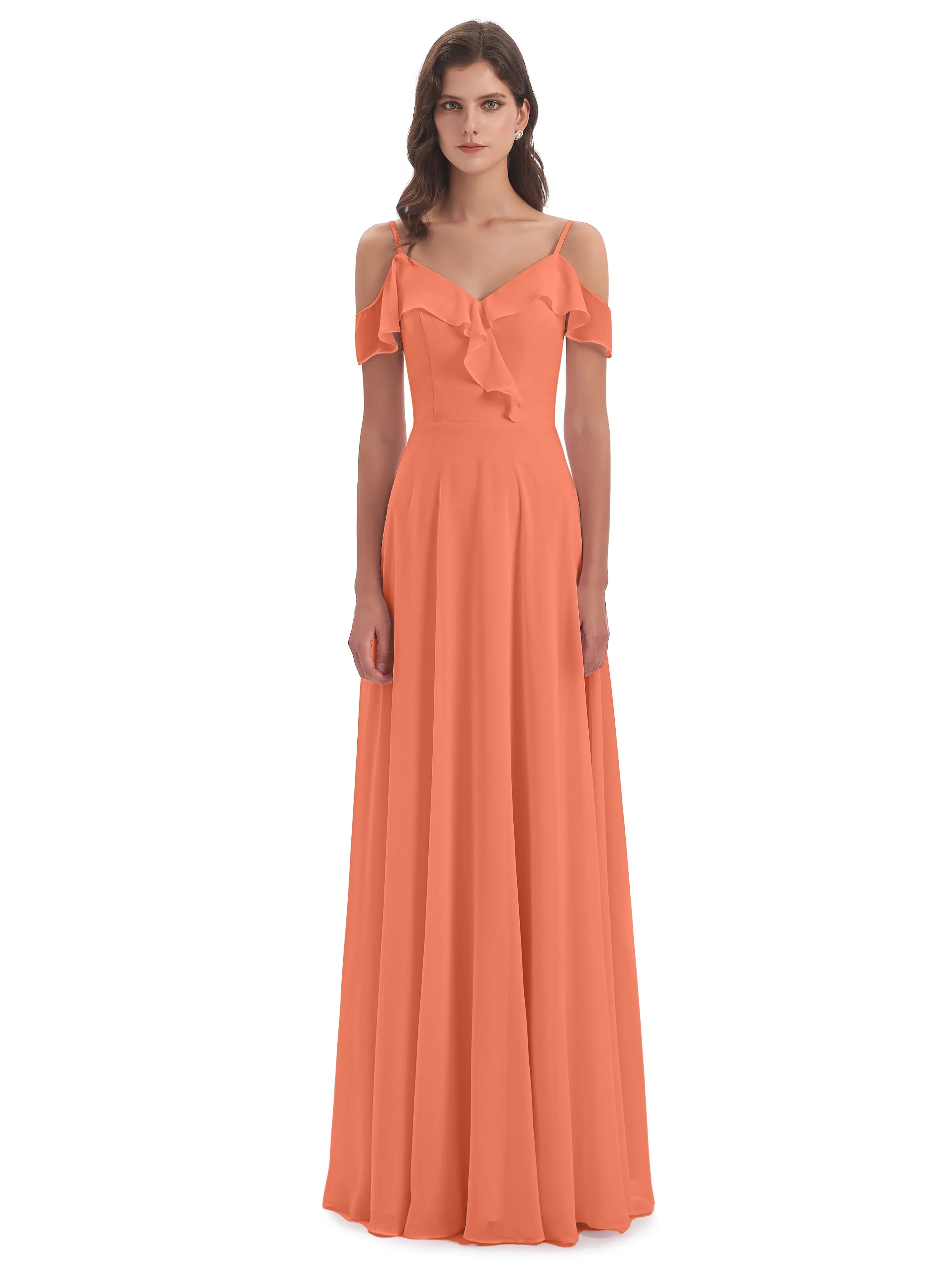 Myla Flowy Sheath-Column Long Chiffon Bridesmaid Dresses