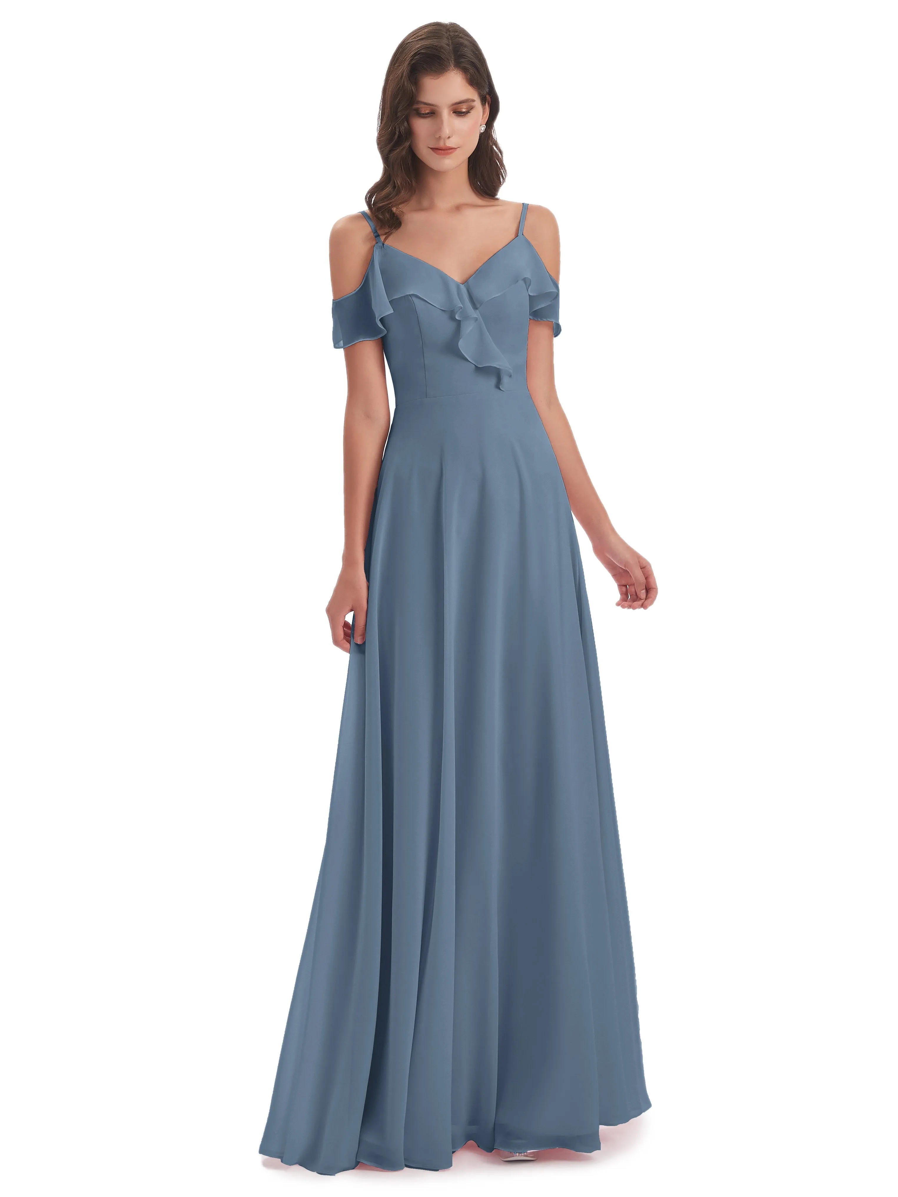 Myla Flowy Sheath-Column Long Chiffon Bridesmaid Dresses