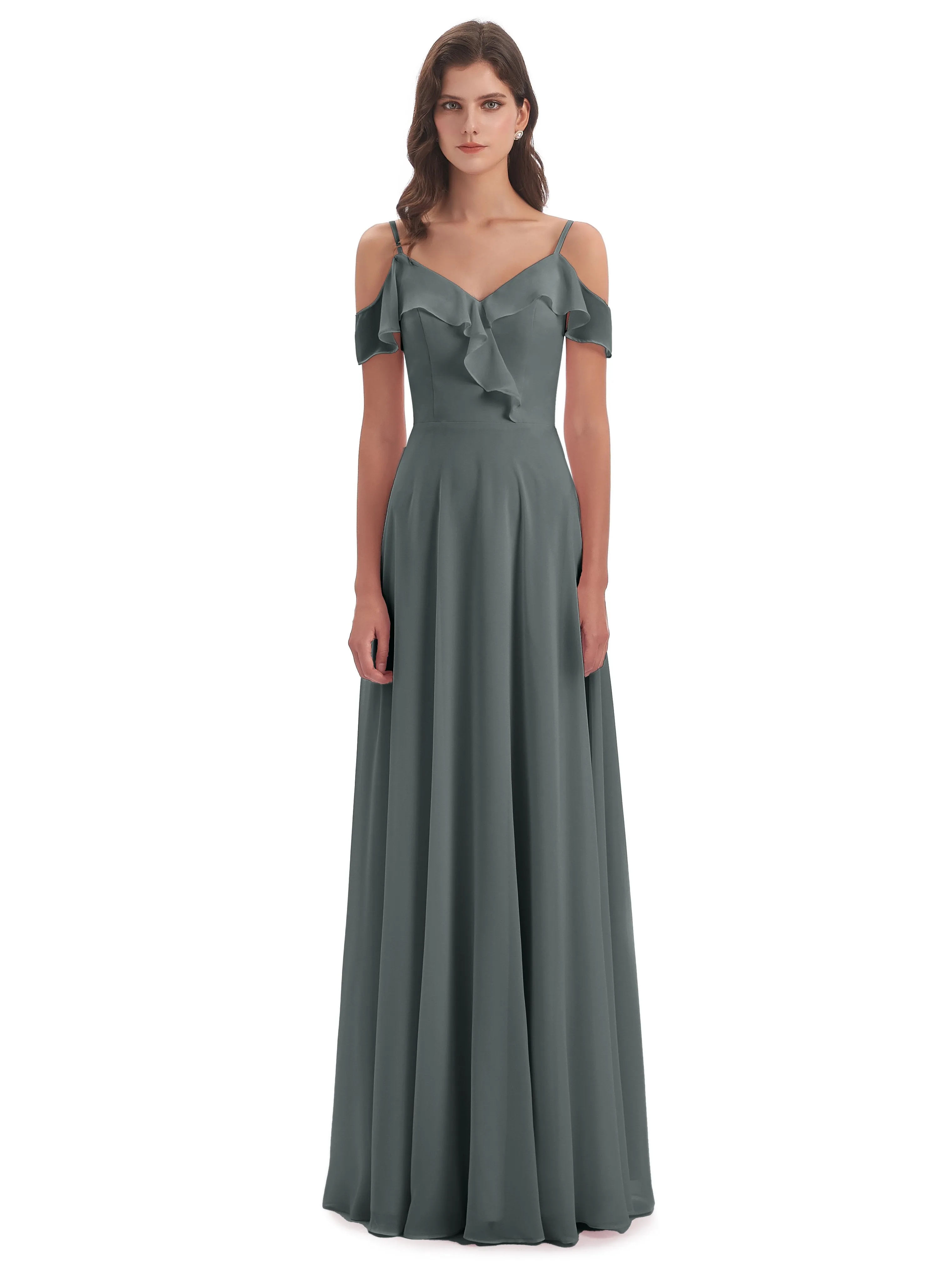 Myla Flowy Sheath-Column Long Chiffon Bridesmaid Dresses