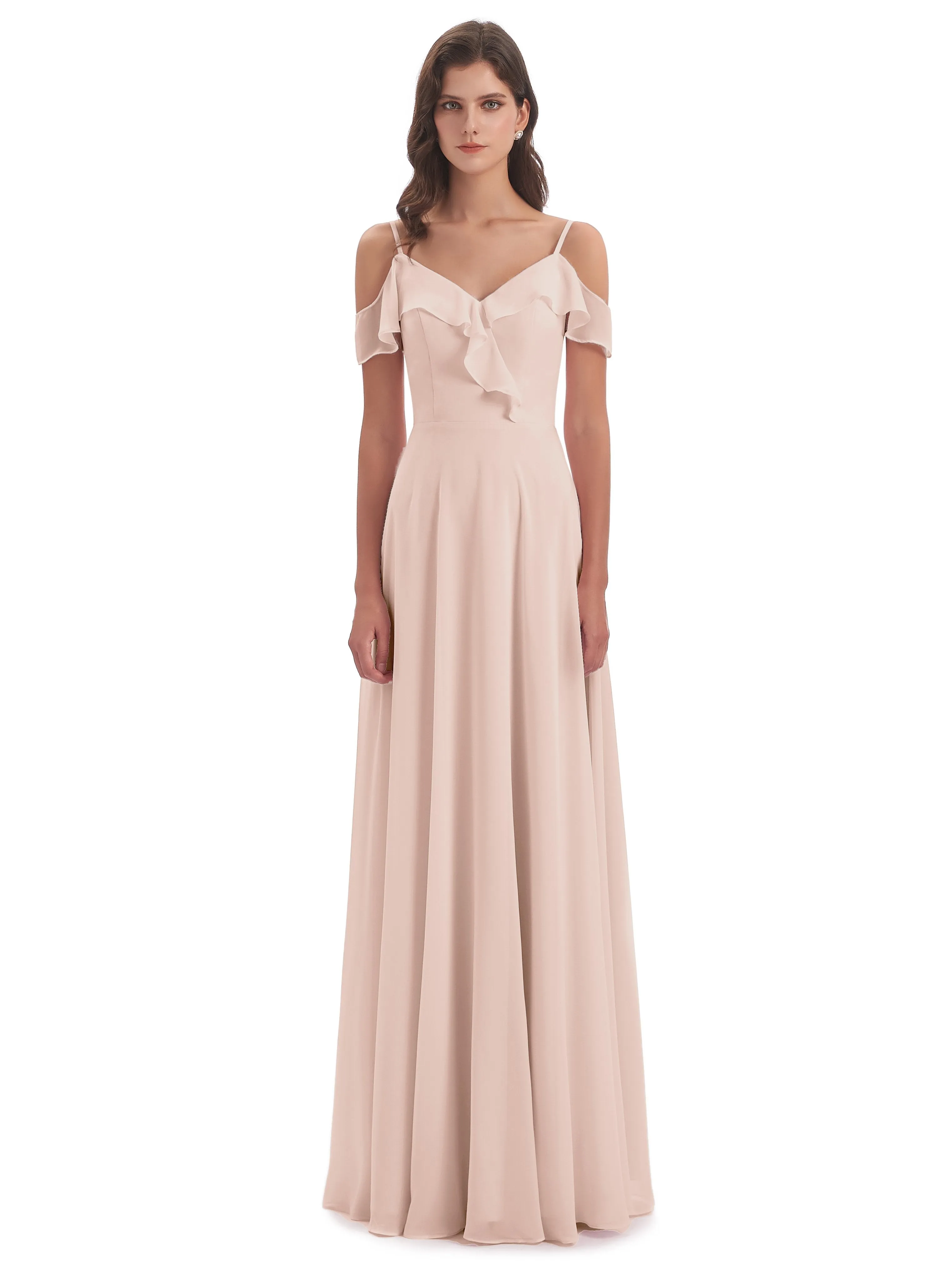 Myla Flowy Sheath-Column Long Chiffon Bridesmaid Dresses