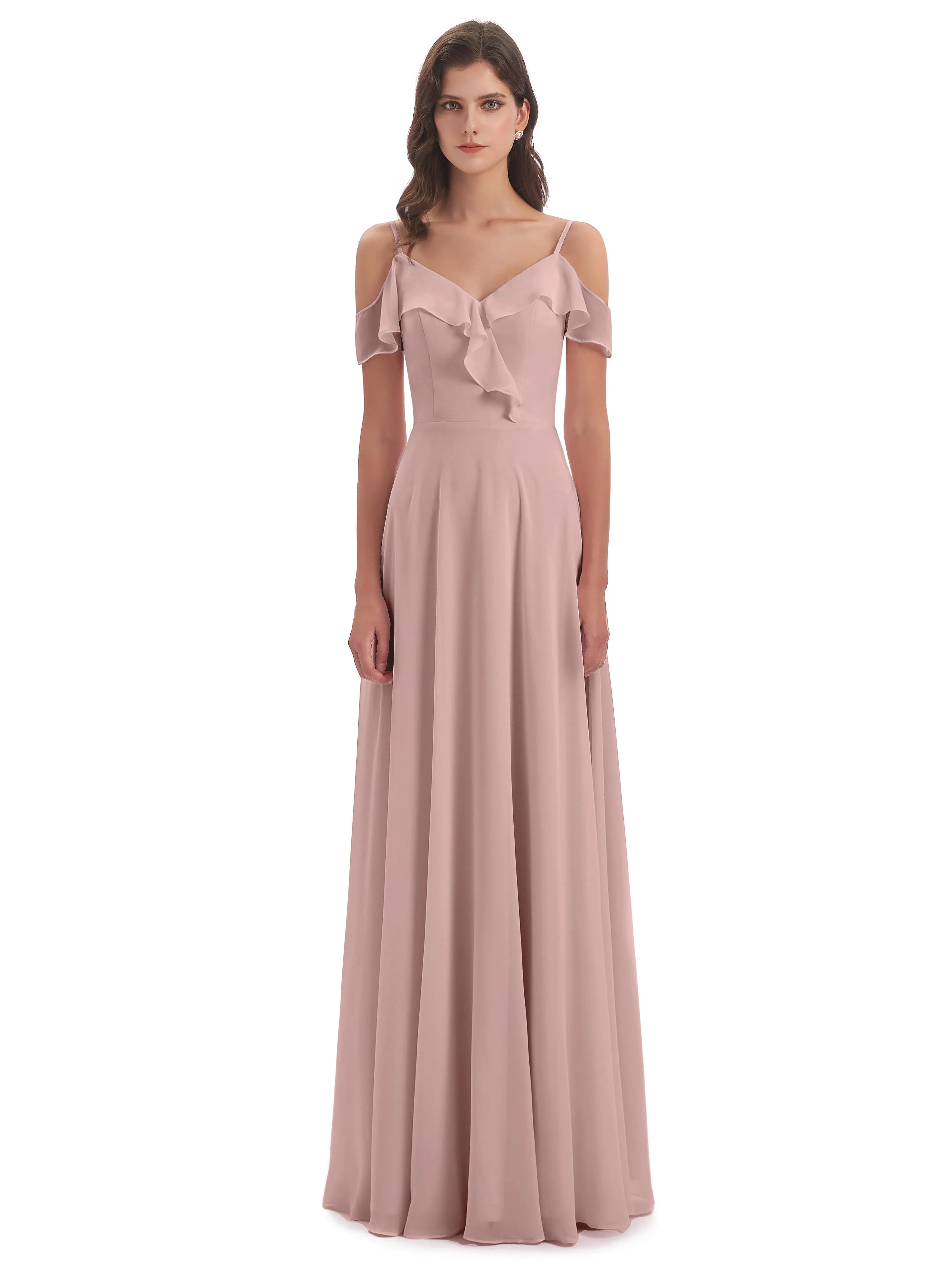 Myla Flowy Sheath-Column Long Chiffon Bridesmaid Dresses