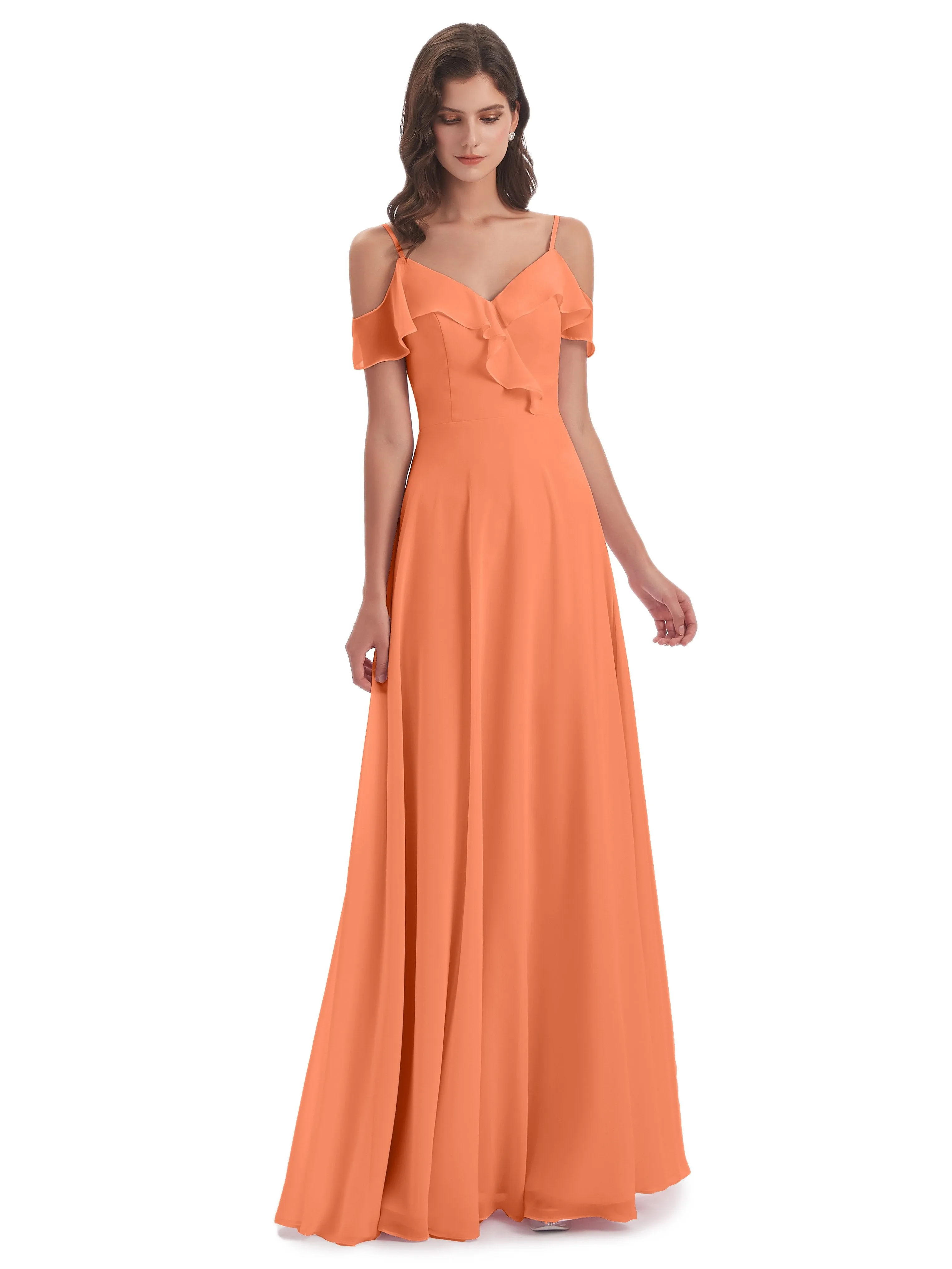 Myla Flowy Sheath-Column Long Chiffon Bridesmaid Dresses