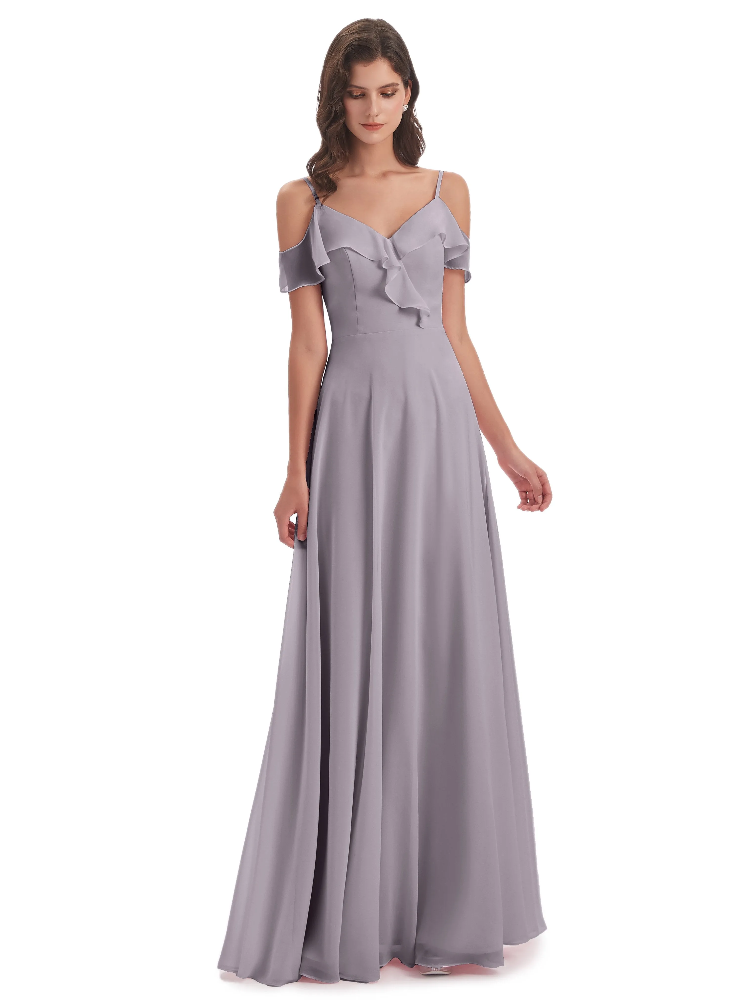 Myla Flowy Sheath-Column Long Chiffon Bridesmaid Dresses