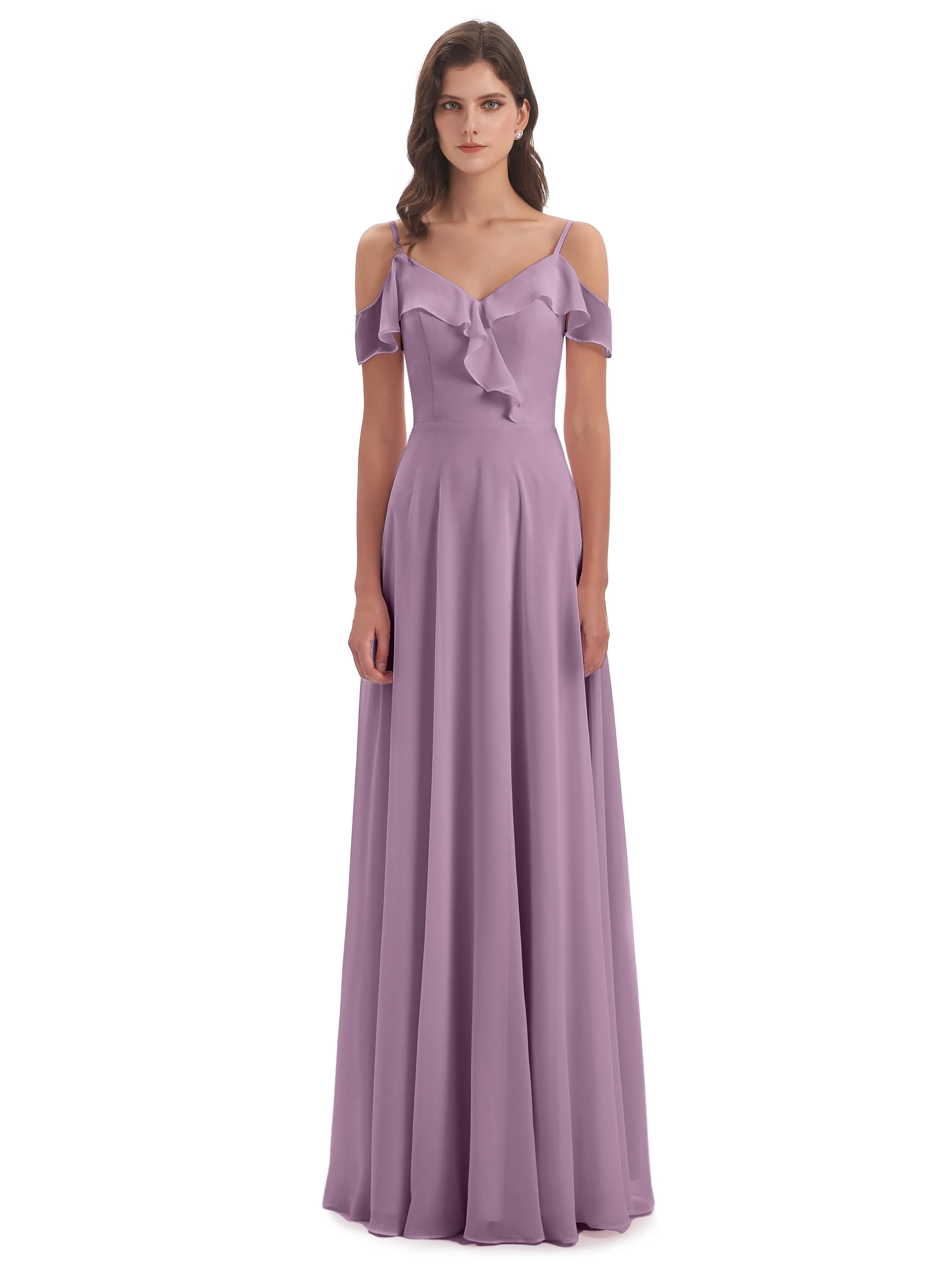 Myla Flowy Sheath-Column Long Chiffon Bridesmaid Dresses