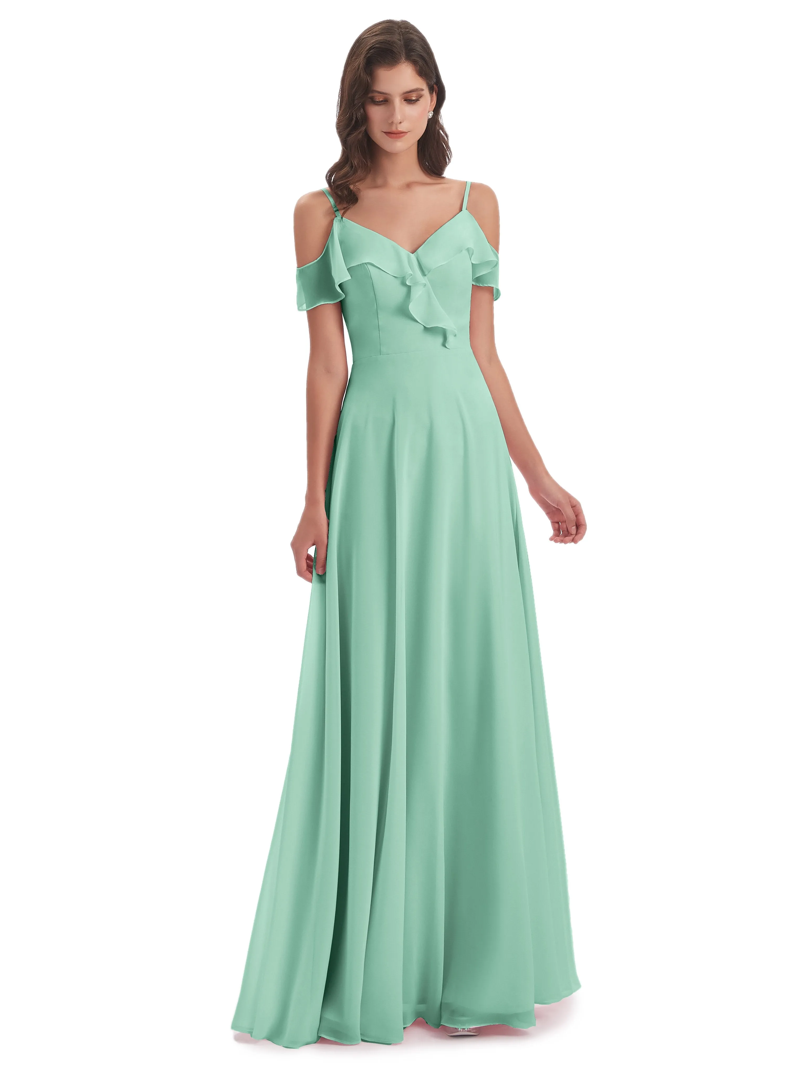 Myla Flowy Sheath-Column Long Chiffon Bridesmaid Dresses