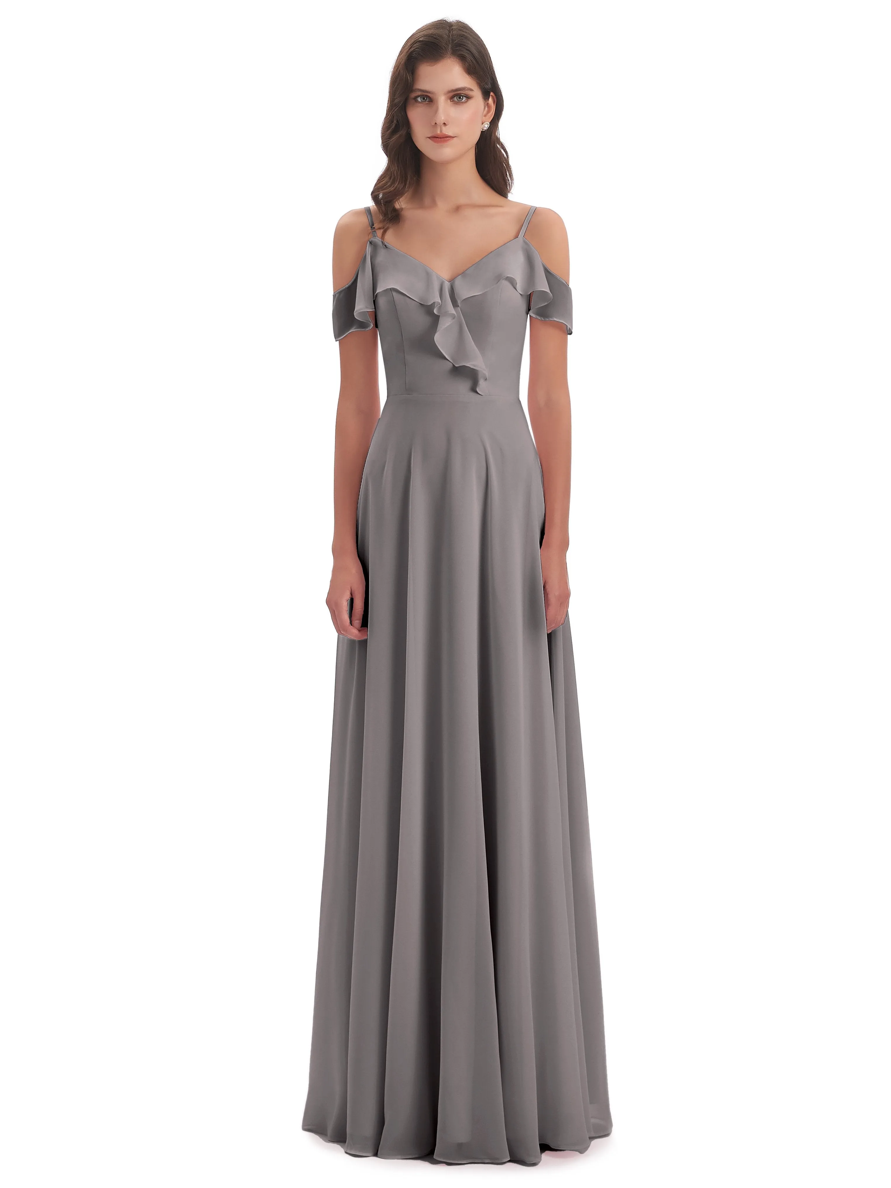 Myla Flowy Sheath-Column Long Chiffon Bridesmaid Dresses