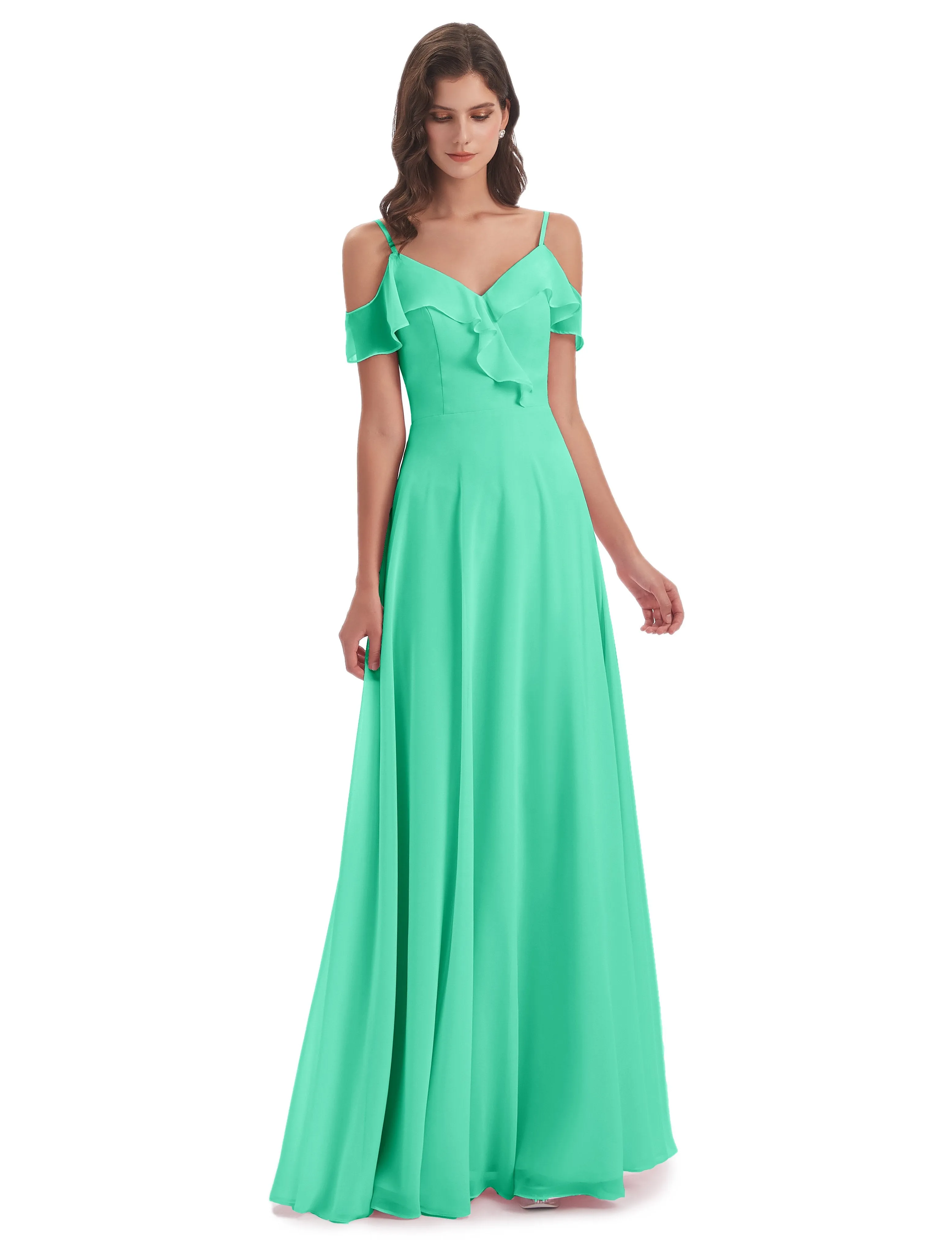 Myla Flowy Sheath-Column Long Chiffon Bridesmaid Dresses