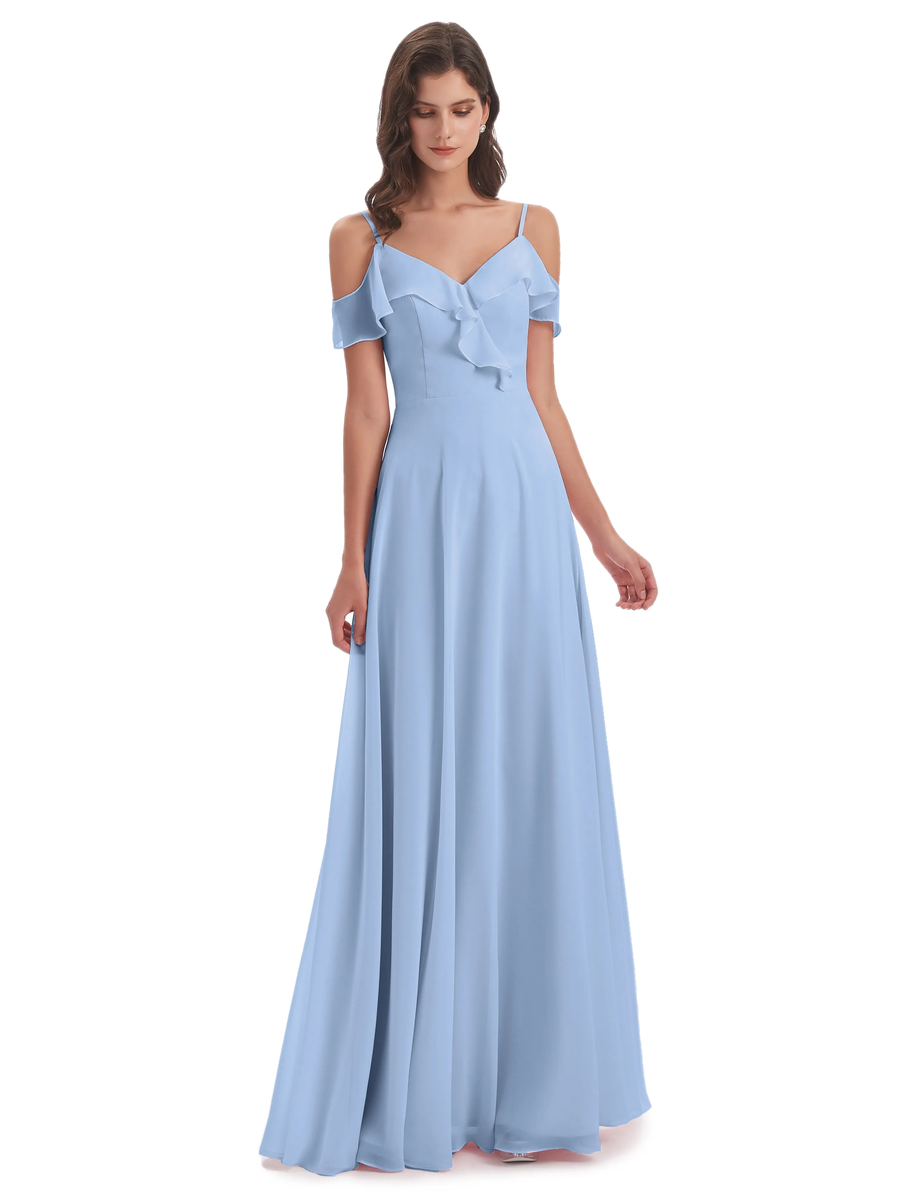 Myla Flowy Sheath-Column Long Chiffon Bridesmaid Dresses