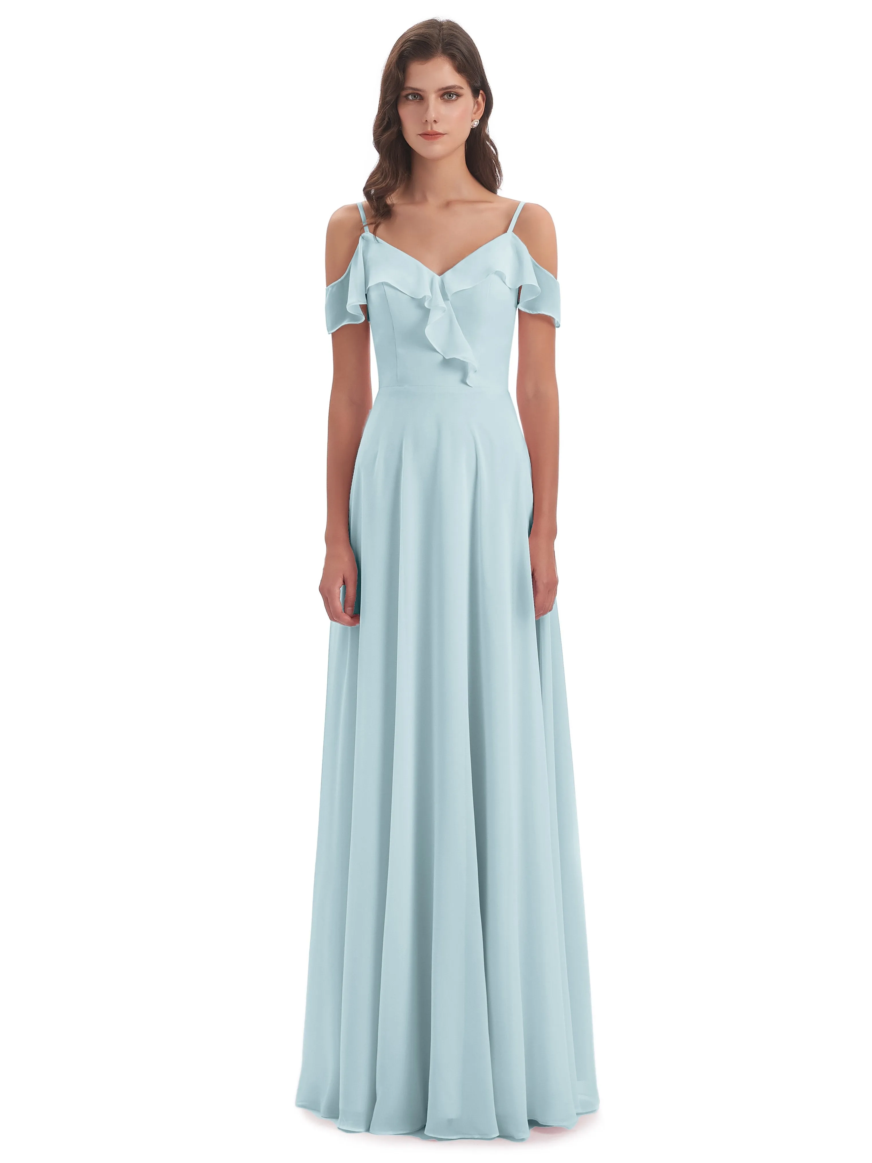 Myla Flowy Sheath-Column Long Chiffon Bridesmaid Dresses