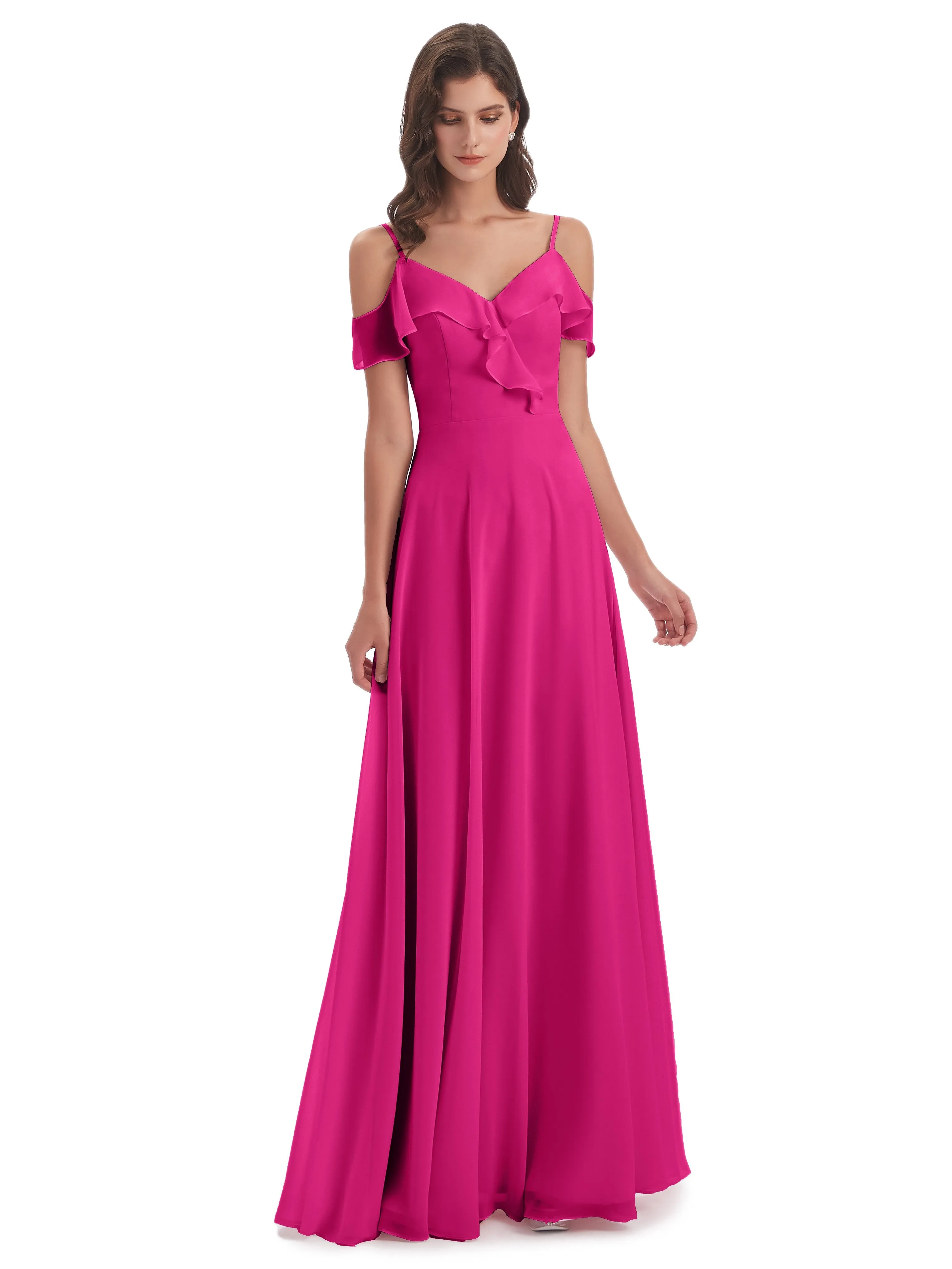 Myla Flowy Sheath-Column Long Chiffon Bridesmaid Dresses