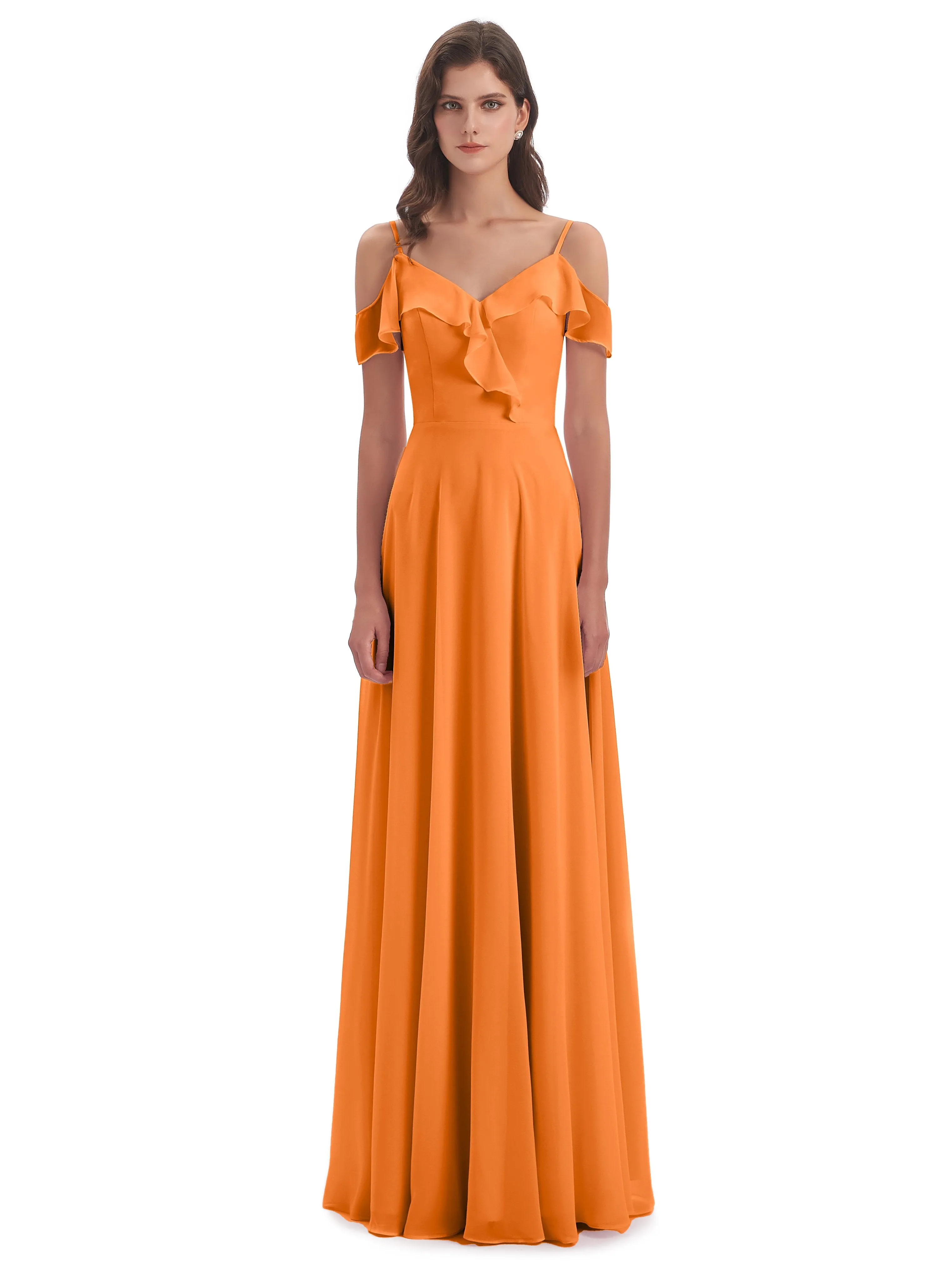 Myla Flowy Sheath-Column Long Chiffon Bridesmaid Dresses