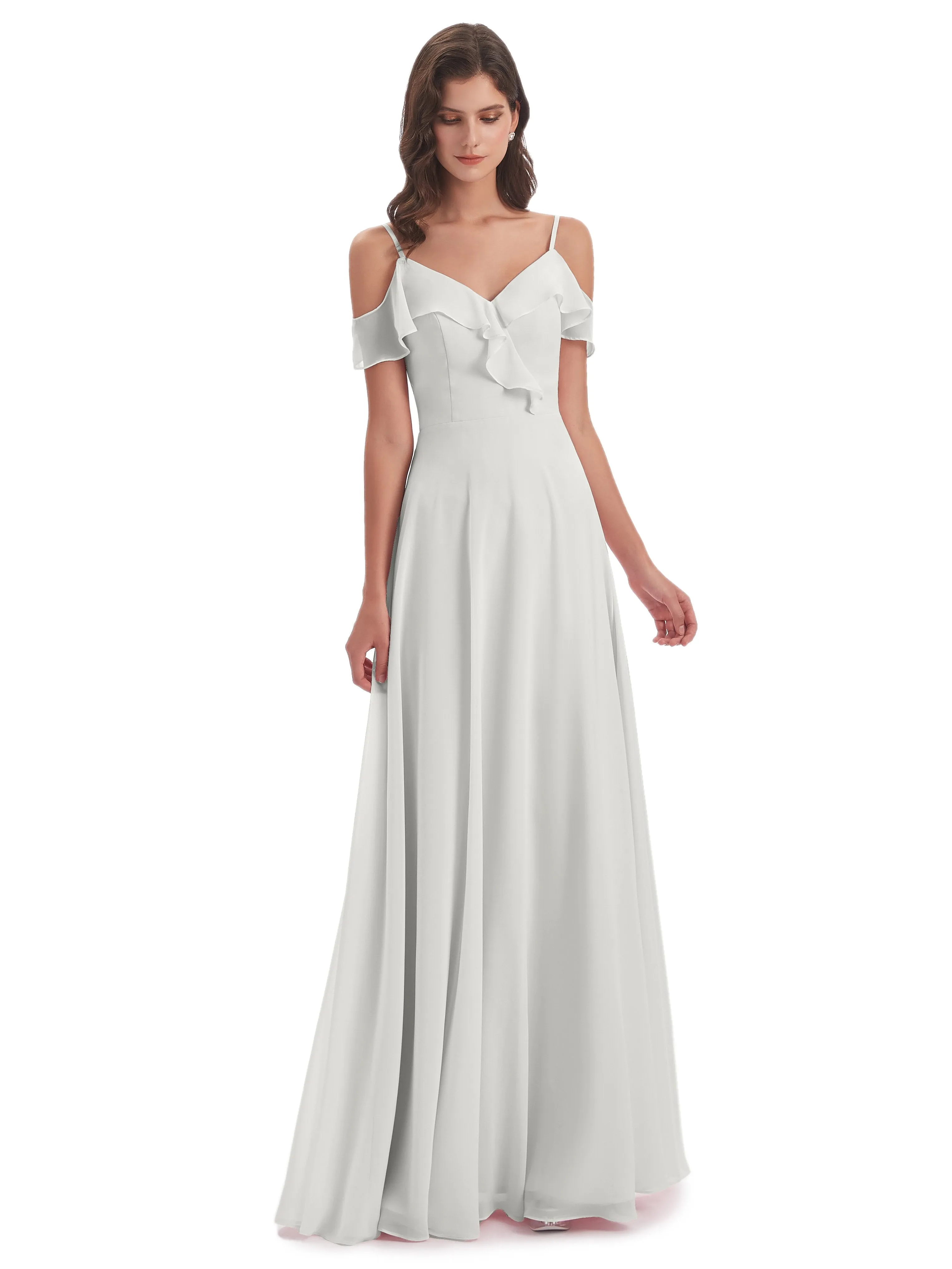 Myla Flowy Sheath-Column Long Chiffon Bridesmaid Dresses