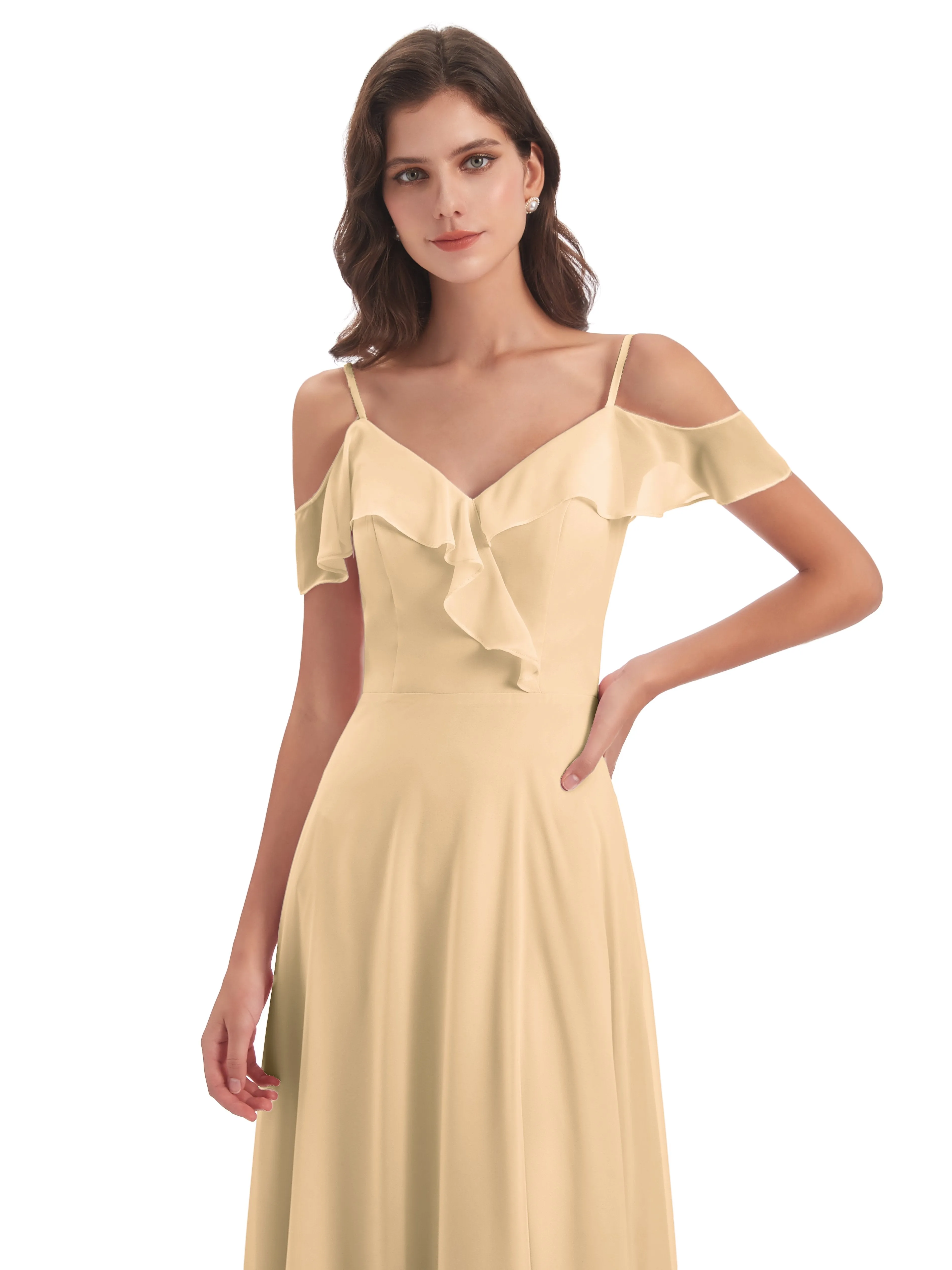 Myla Flowy Sheath-Column Long Chiffon Bridesmaid Dresses