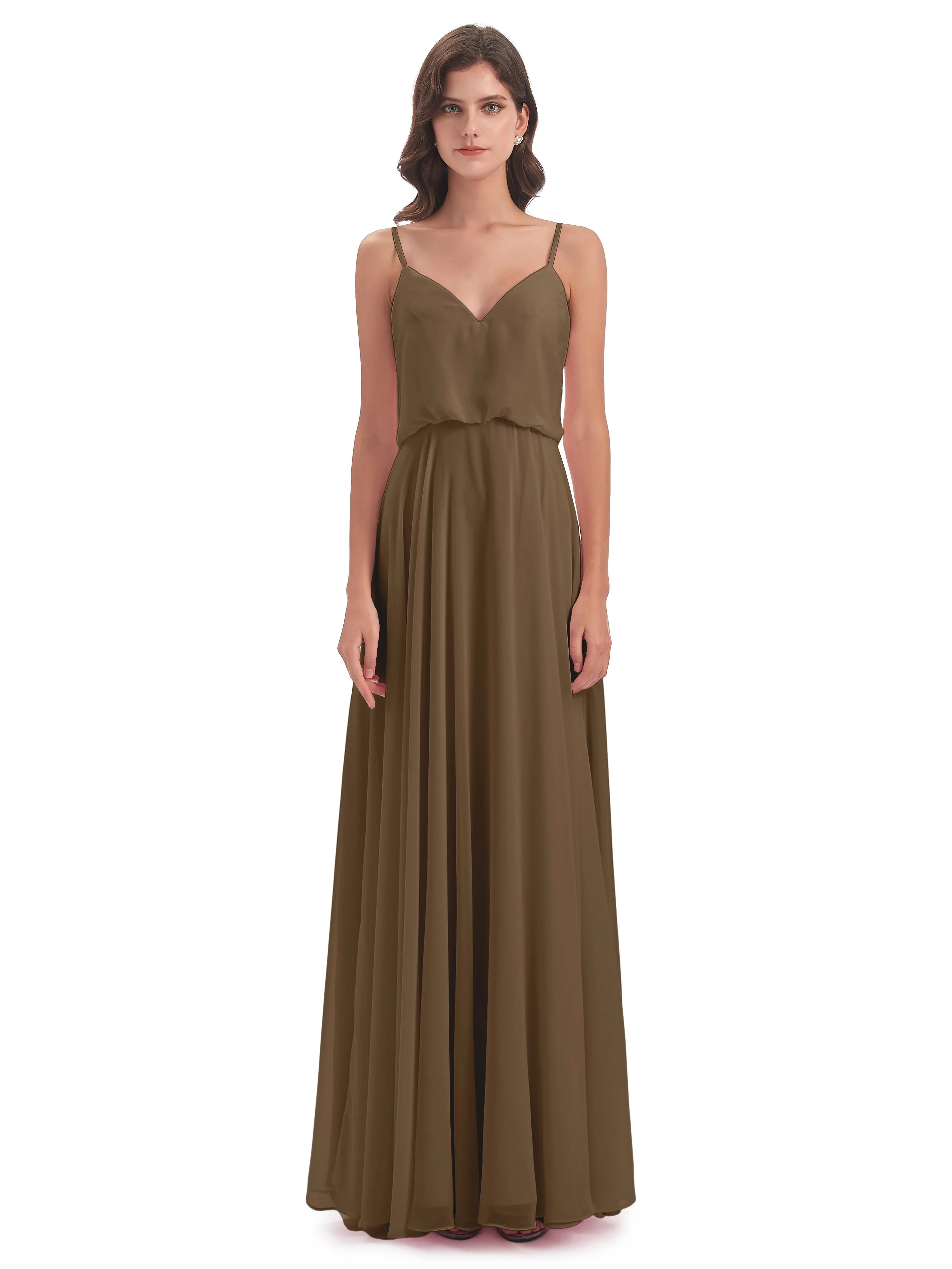 Nancy Casual Spaghetti Straps Long Chiffon Bridesmaid Dresses