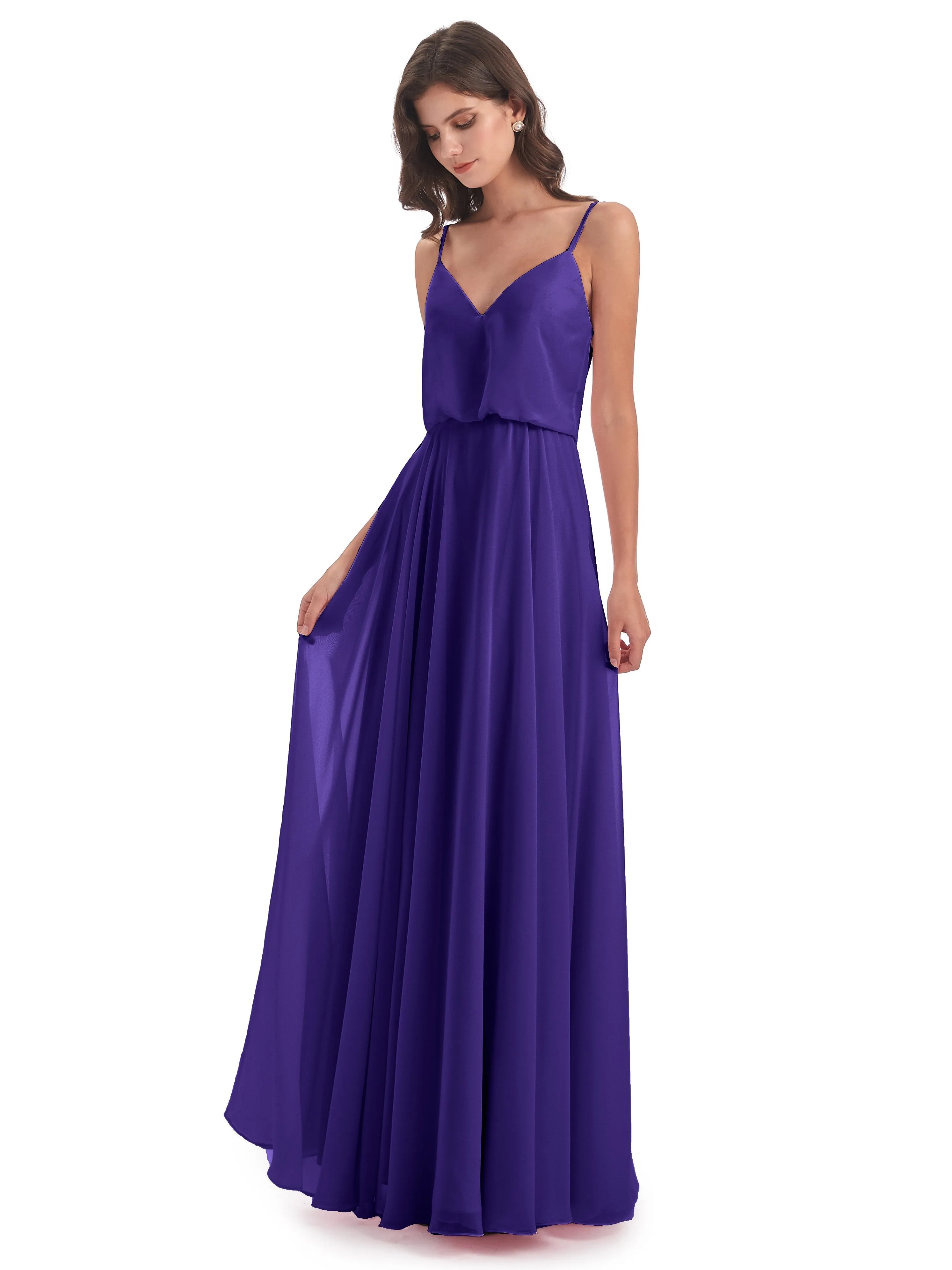 Nancy Casual Spaghetti Straps Long Chiffon Bridesmaid Dresses