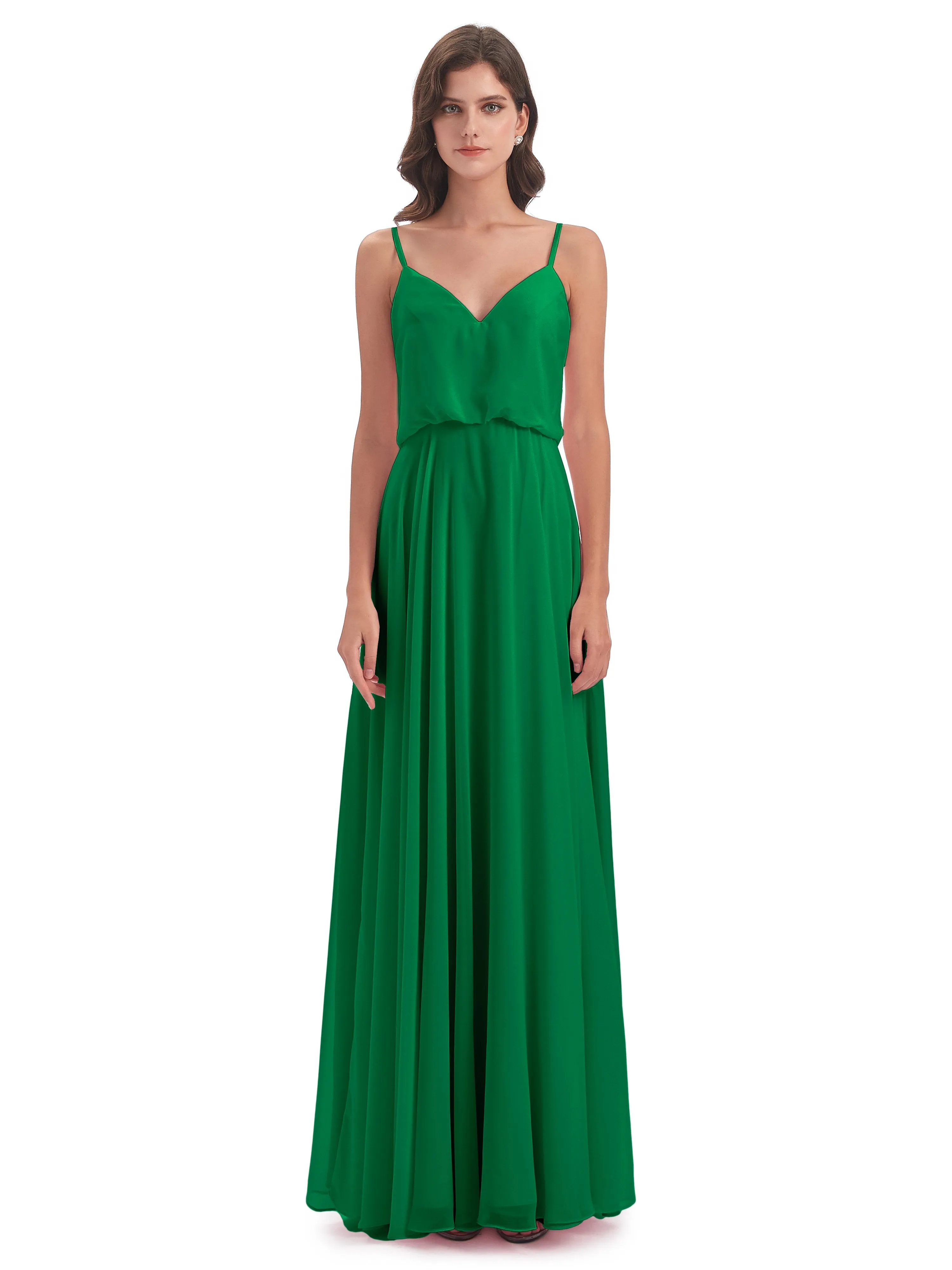 Nancy Casual Spaghetti Straps Long Chiffon Bridesmaid Dresses