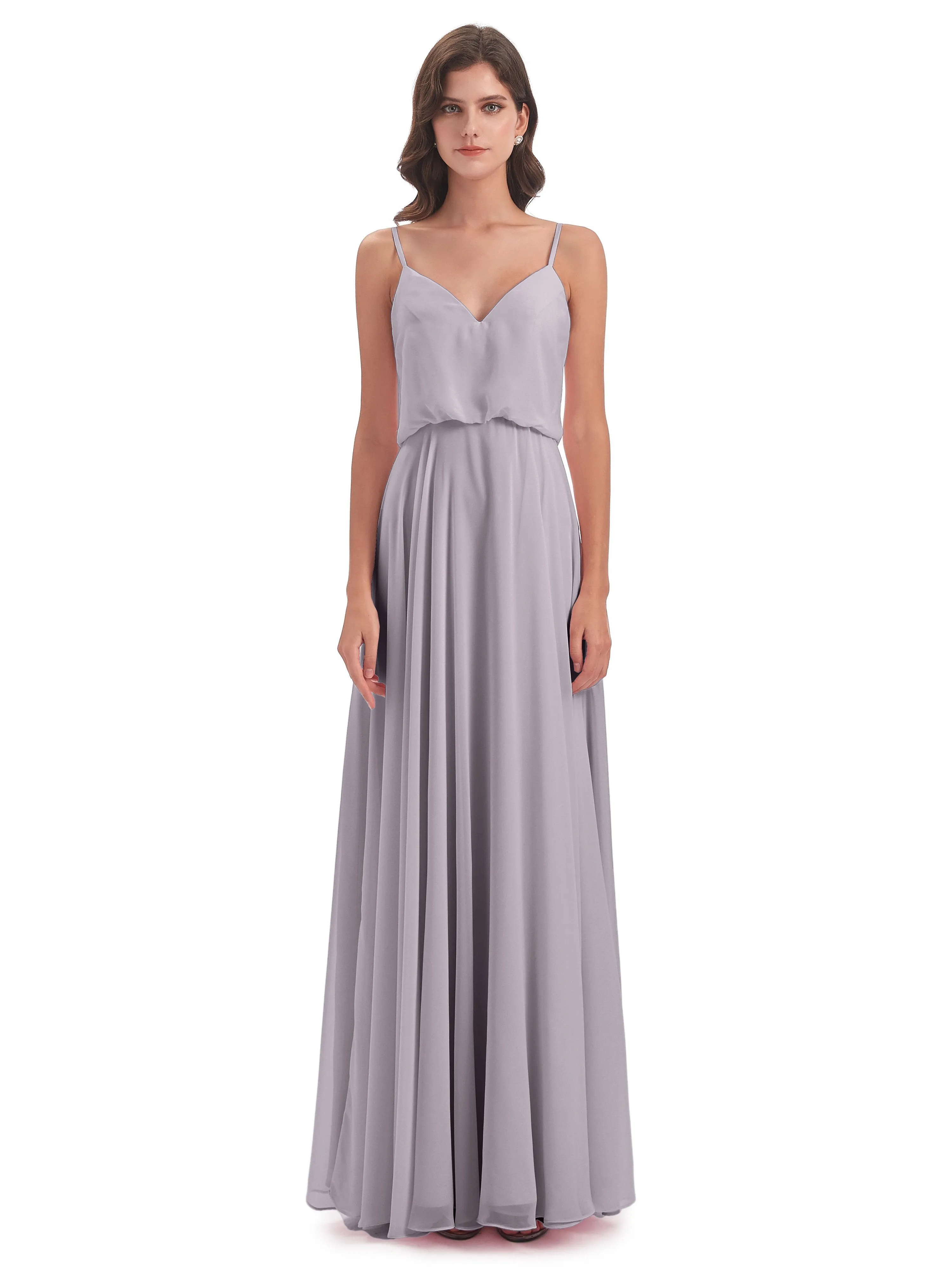 Nancy Casual Spaghetti Straps Long Chiffon Bridesmaid Dresses