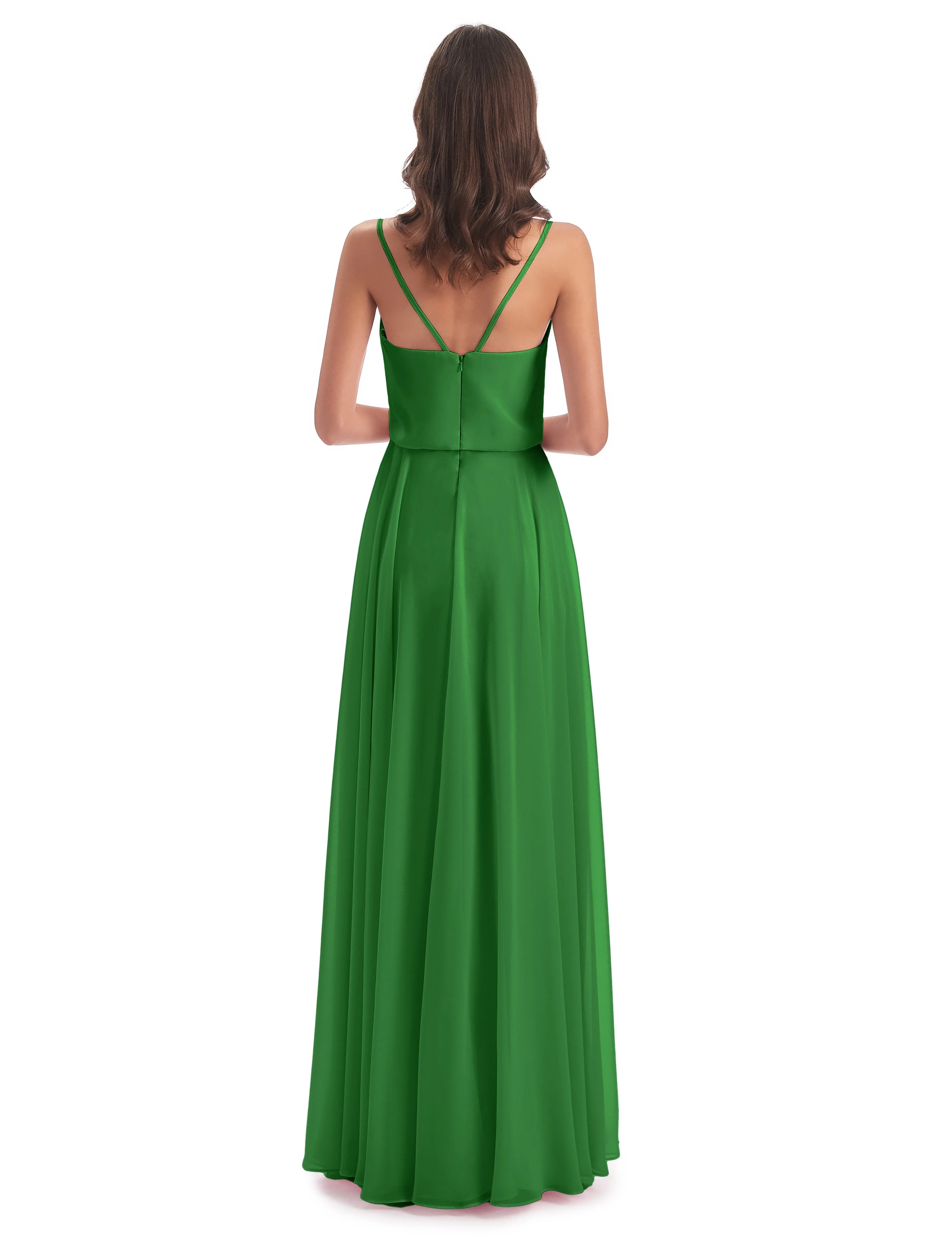 Nancy Casual Spaghetti Straps Long Chiffon Bridesmaid Dresses