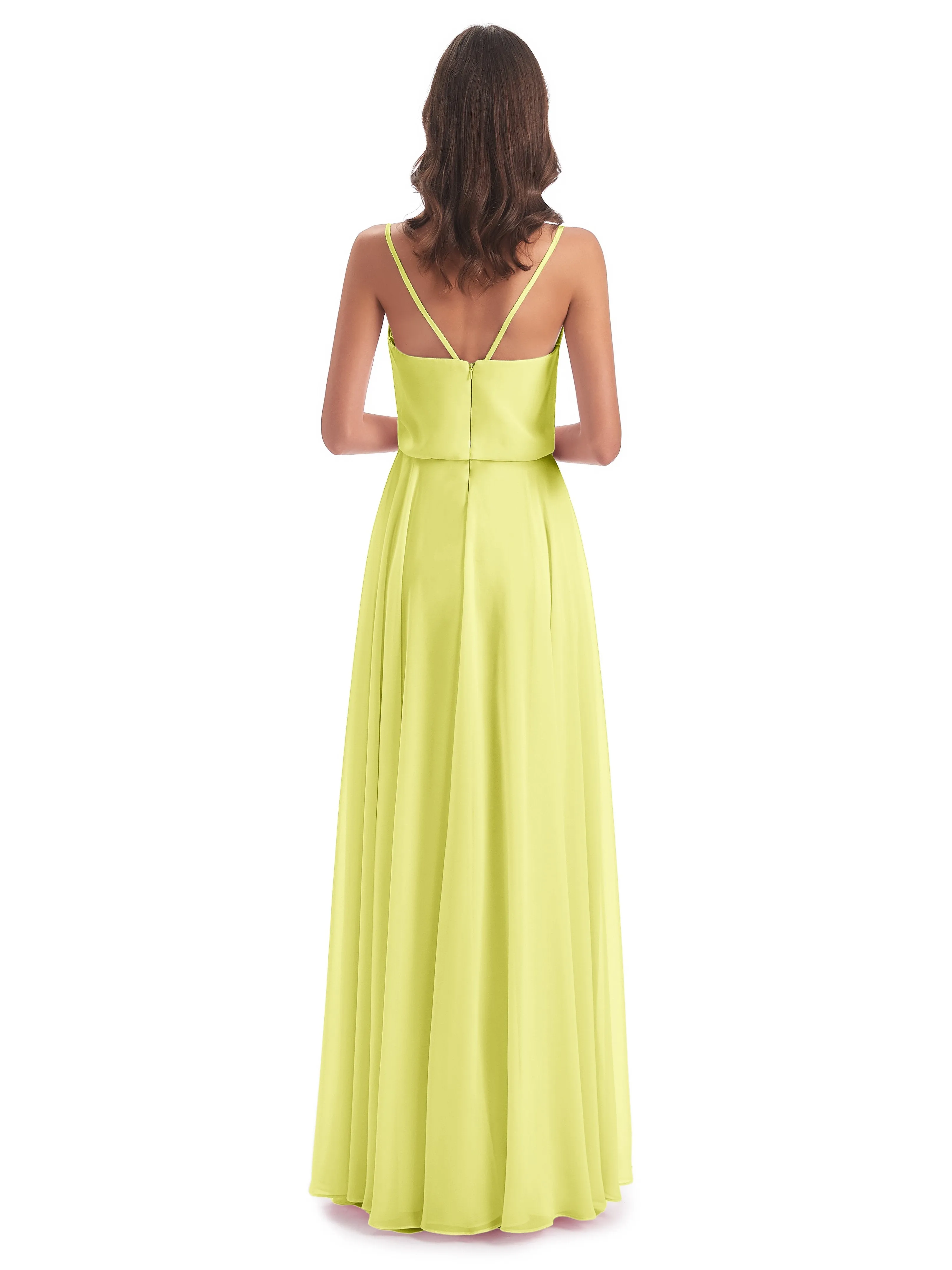 Nancy Casual Spaghetti Straps Long Chiffon Bridesmaid Dresses