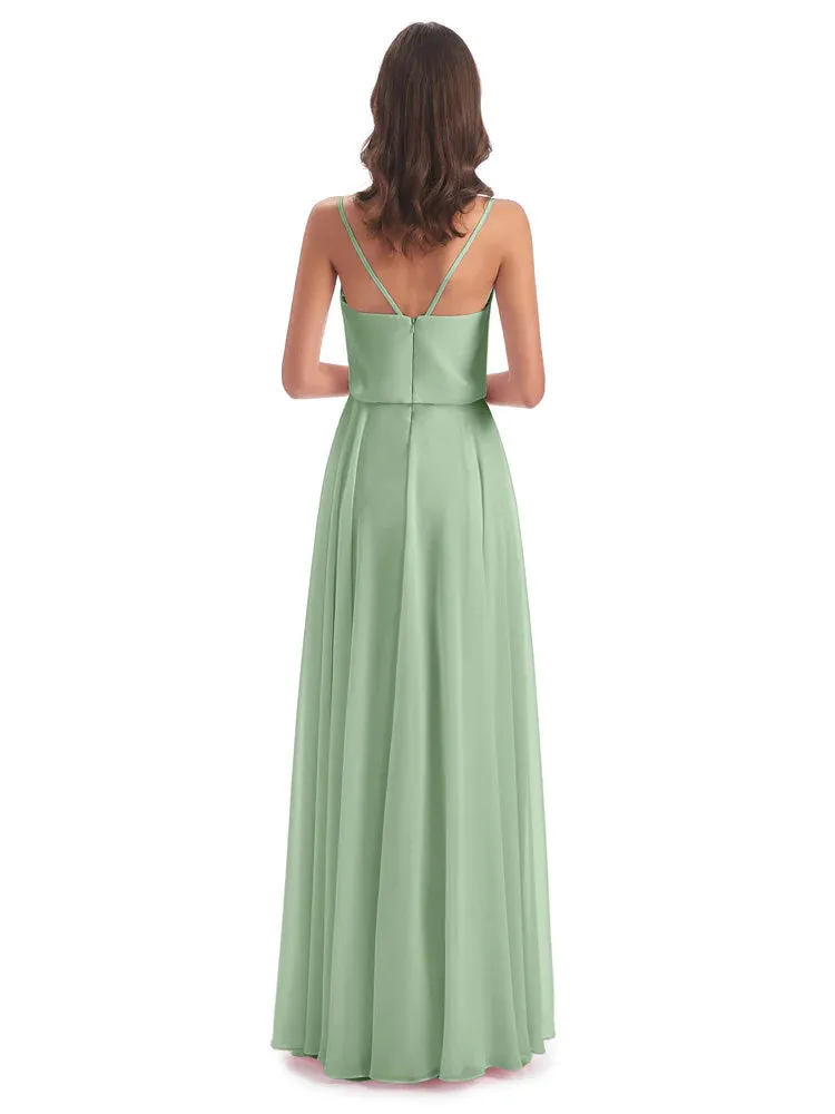 Nancy Casual Spaghetti Straps Long Chiffon Bridesmaid Dresses