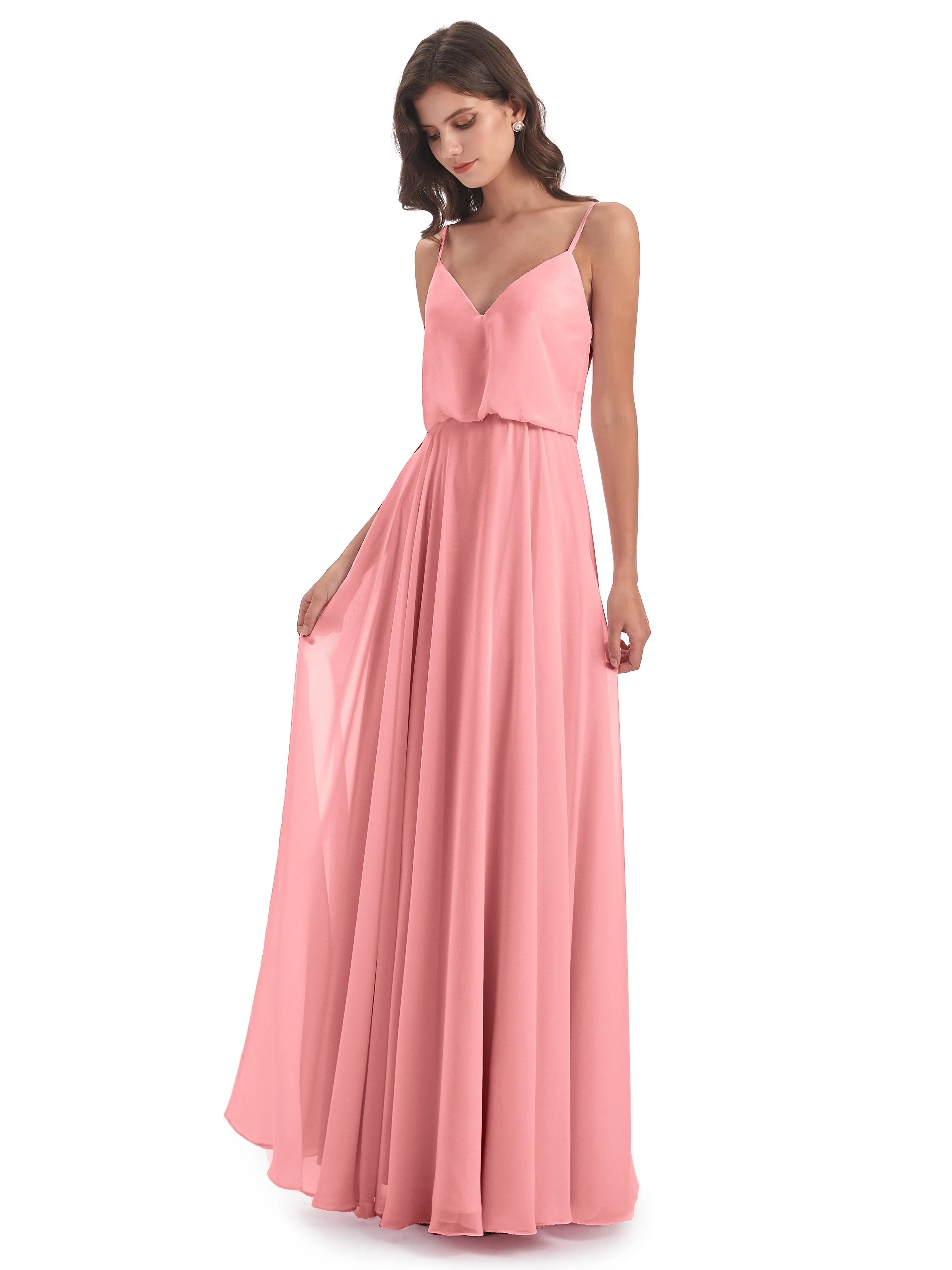 Nancy Casual Spaghetti Straps Long Chiffon Bridesmaid Dresses