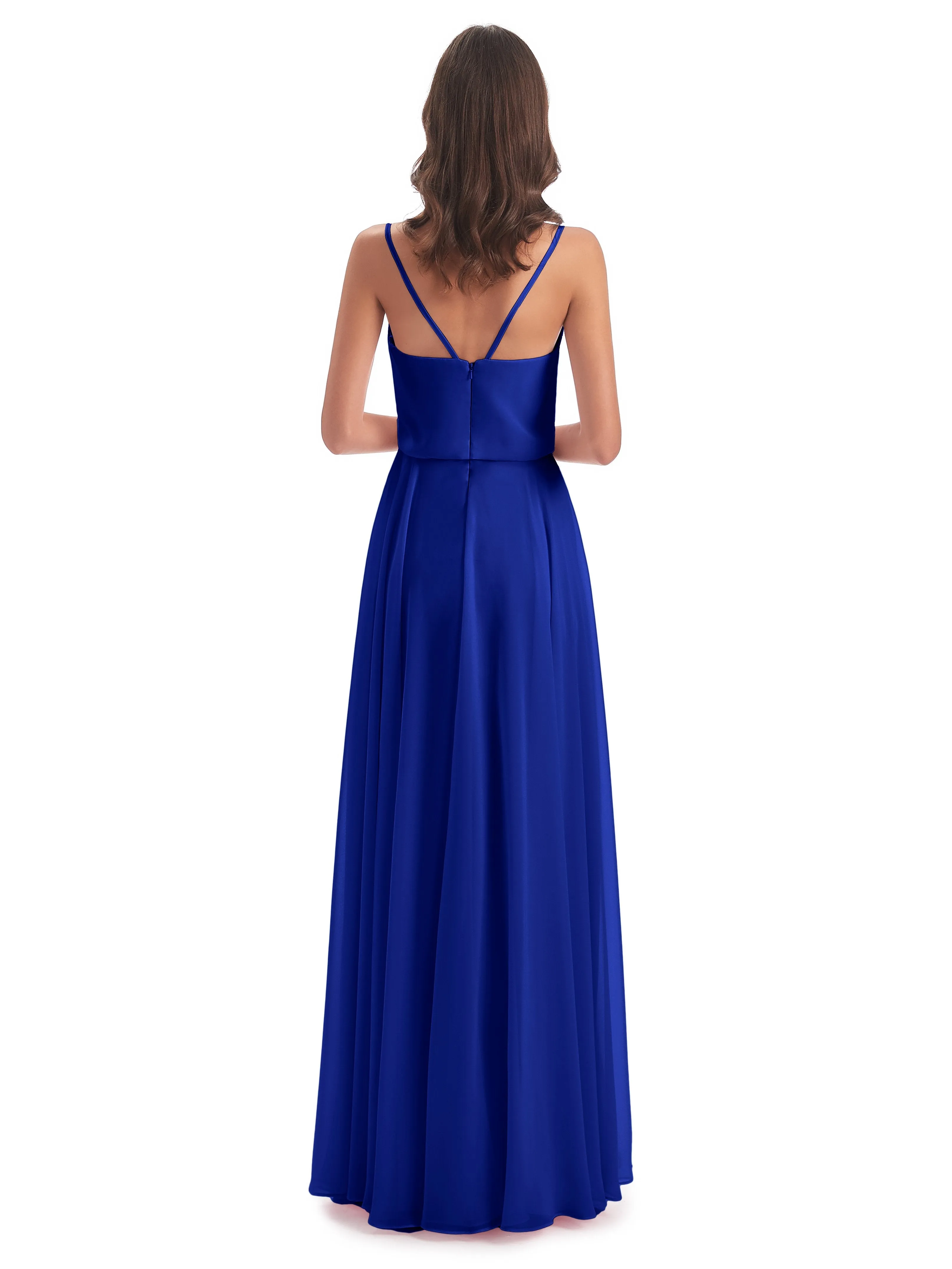 Nancy Casual Spaghetti Straps Long Chiffon Bridesmaid Dresses