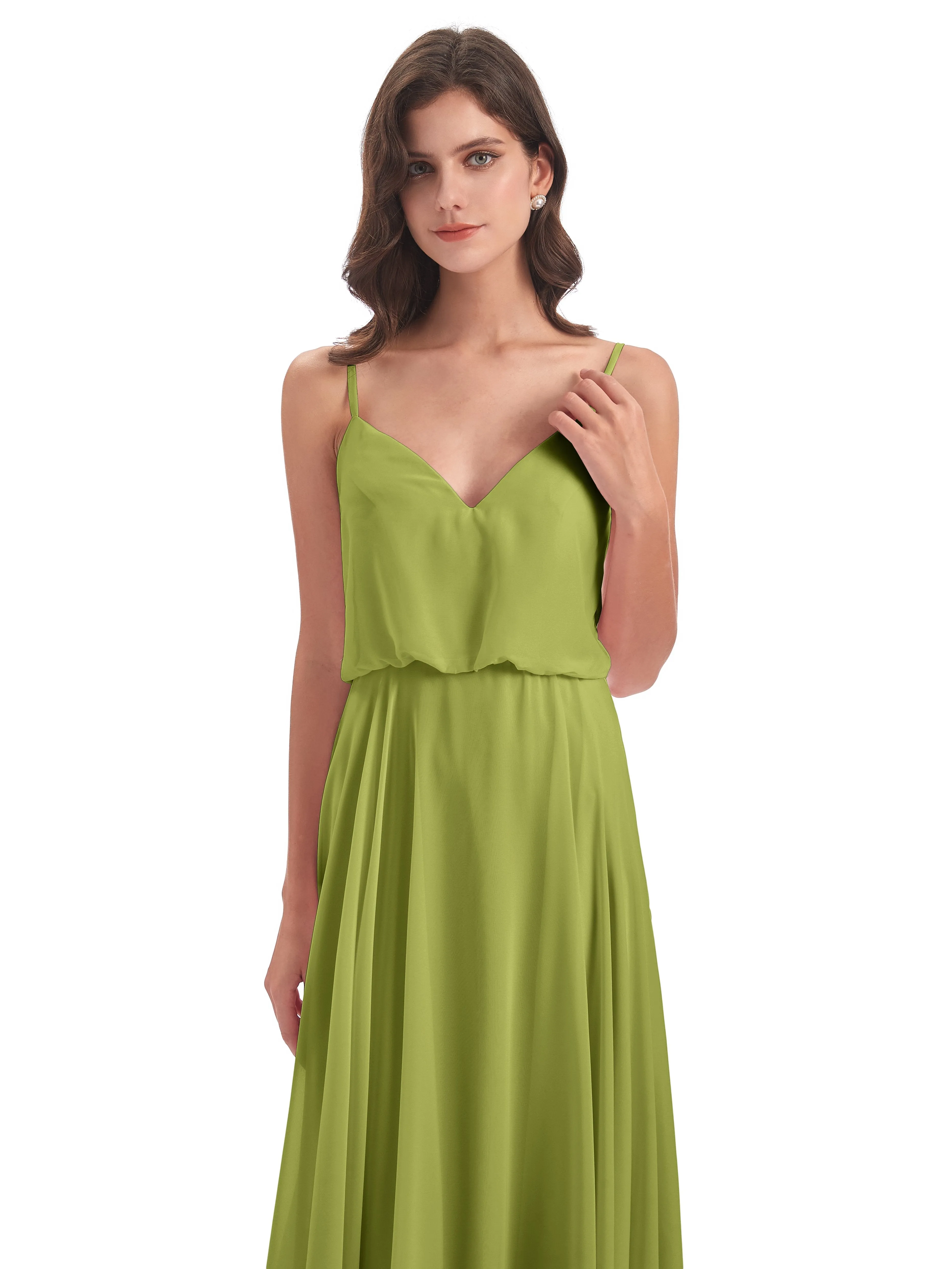 Nancy Casual Spaghetti Straps Long Chiffon Bridesmaid Dresses