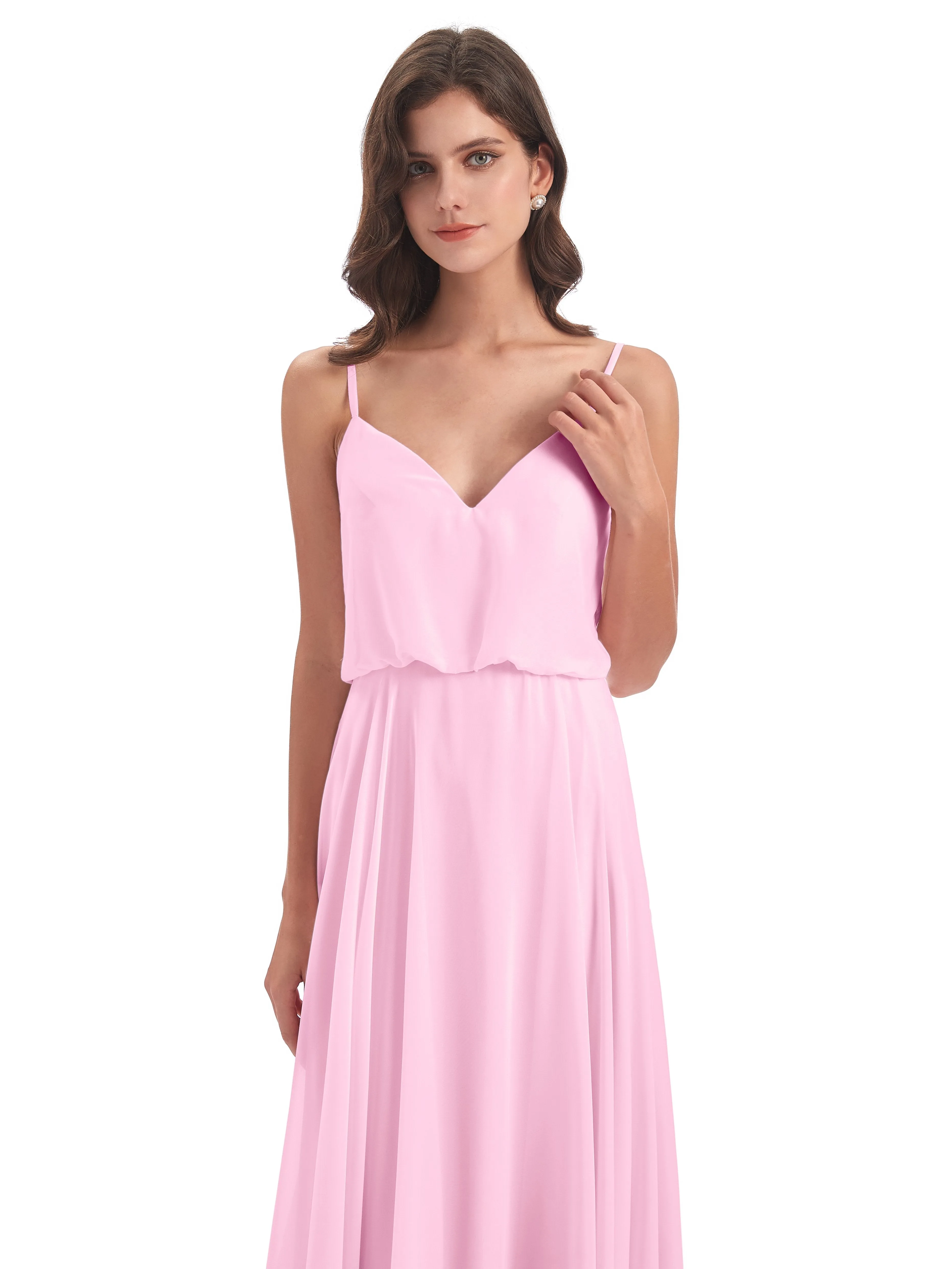 Nancy Casual Spaghetti Straps Long Chiffon Bridesmaid Dresses