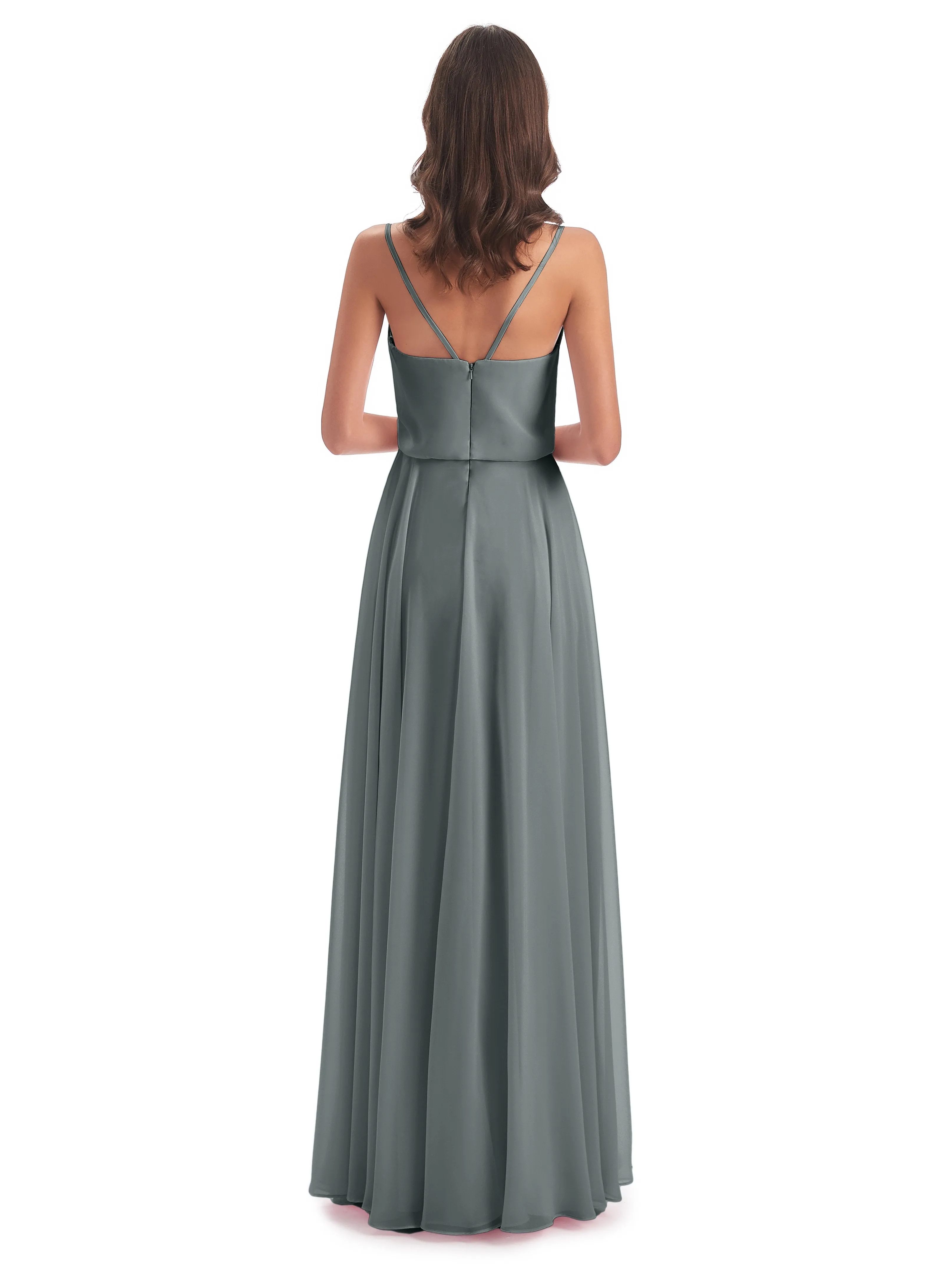 Nancy Casual Spaghetti Straps Long Chiffon Bridesmaid Dresses