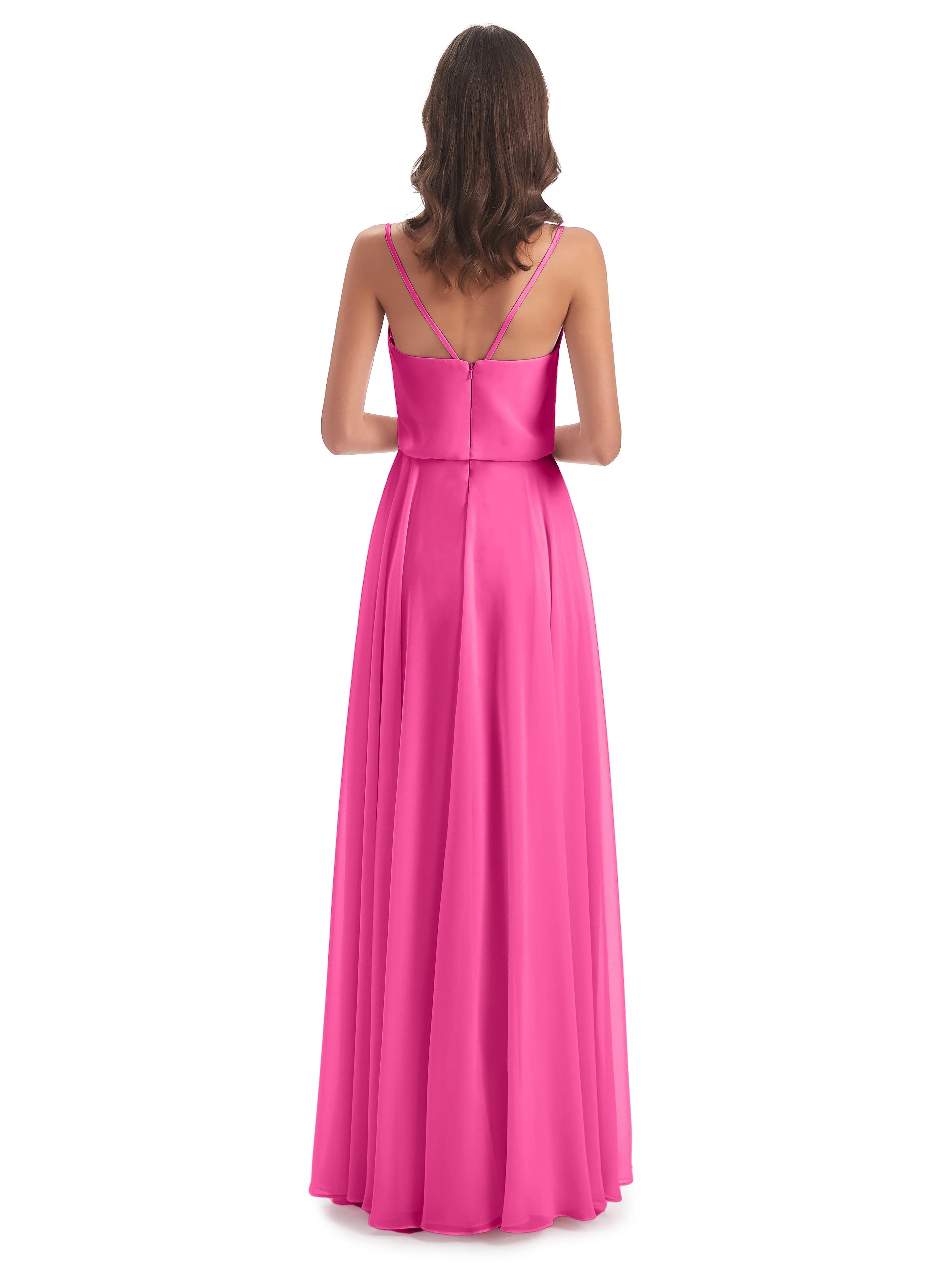 Nancy Casual Spaghetti Straps Long Chiffon Bridesmaid Dresses