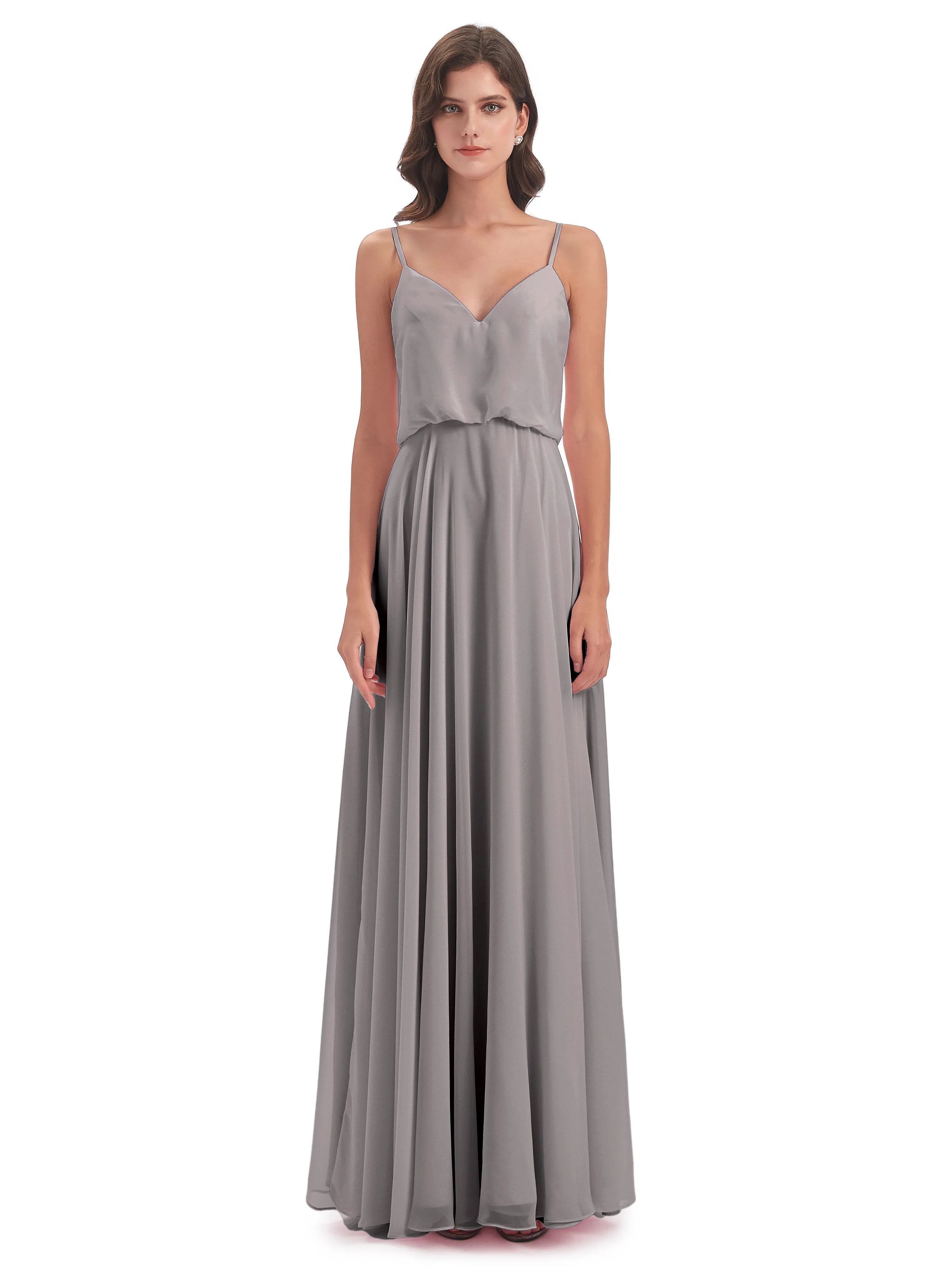 Nancy Casual Spaghetti Straps Long Chiffon Bridesmaid Dresses