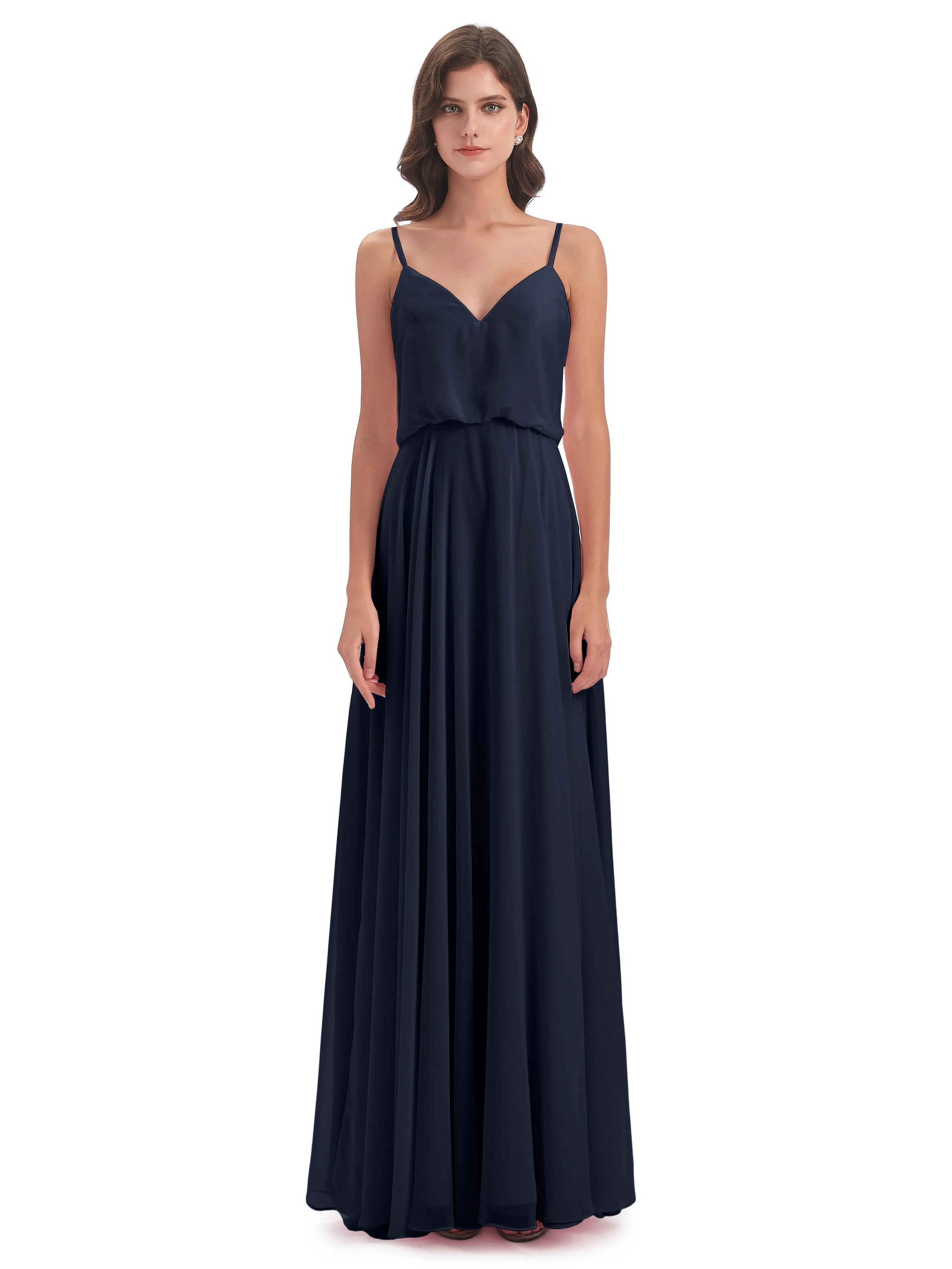 Nancy Casual Spaghetti Straps Long Chiffon Bridesmaid Dresses