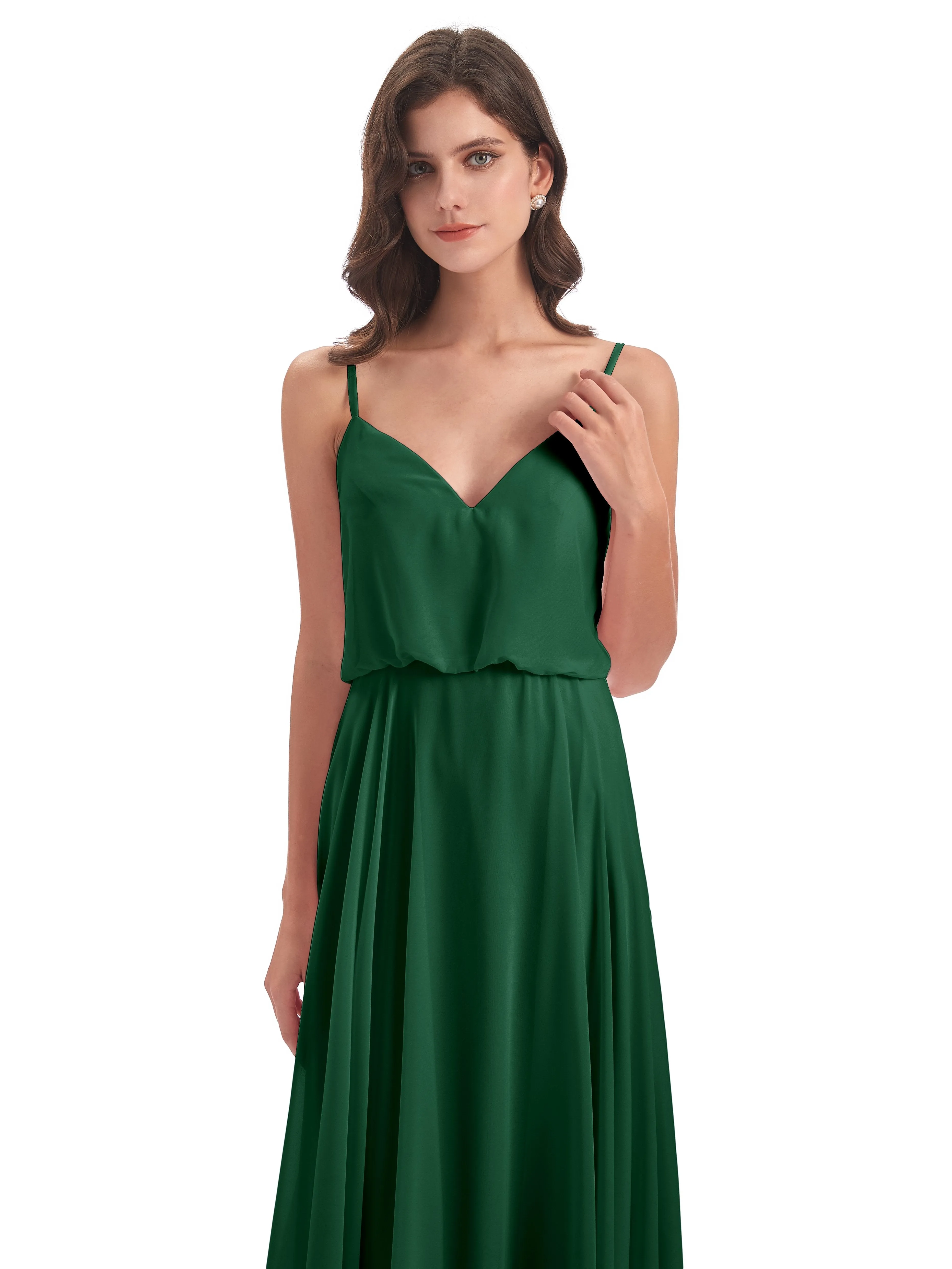 Nancy Casual Spaghetti Straps Long Chiffon Bridesmaid Dresses