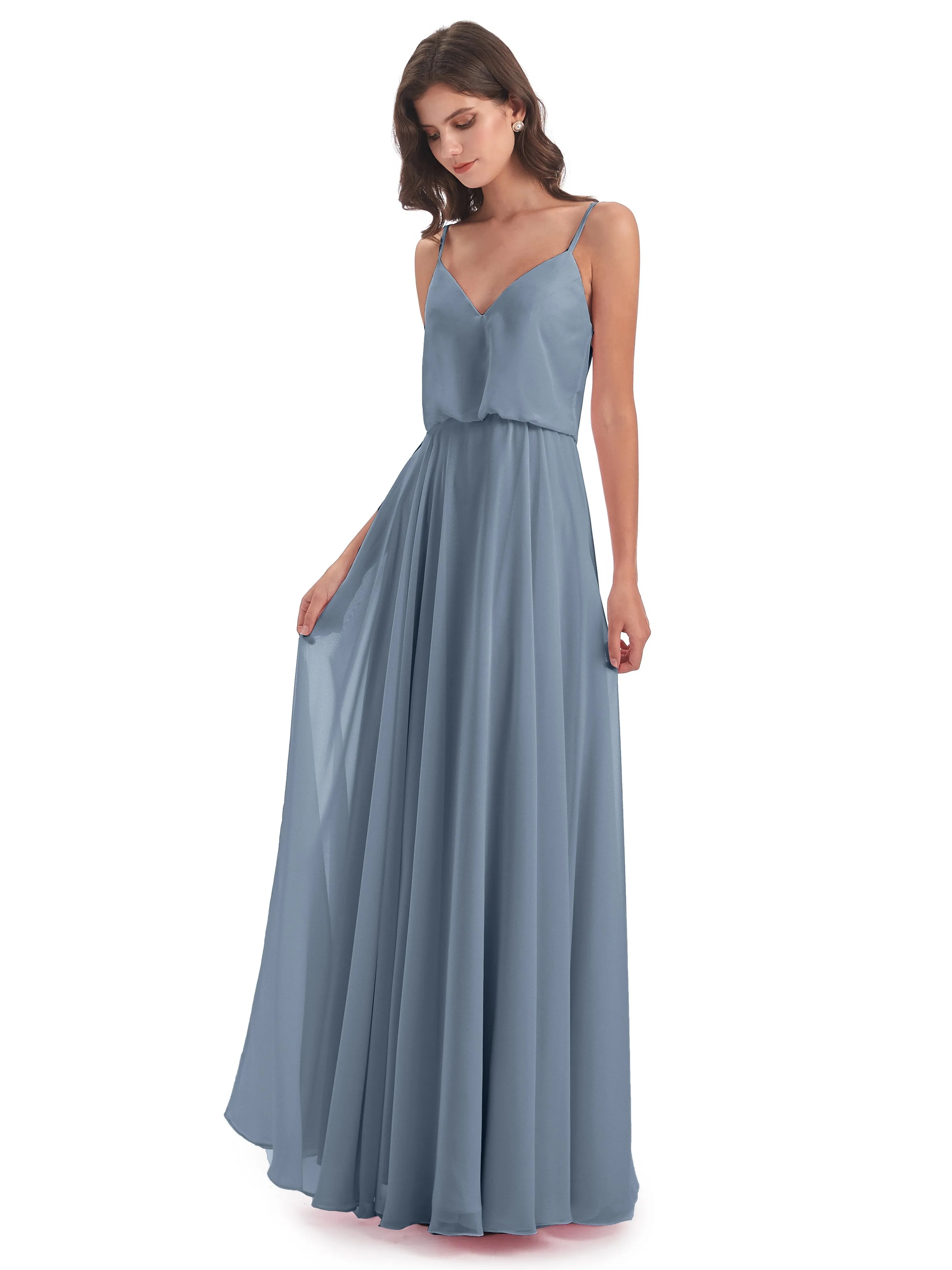 Nancy Casual Spaghetti Straps Long Chiffon Bridesmaid Dresses